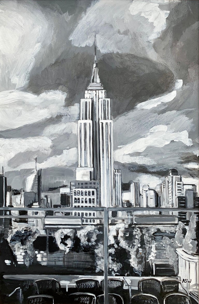 Black And White Painting Empire State, New York City Landscape Paintings