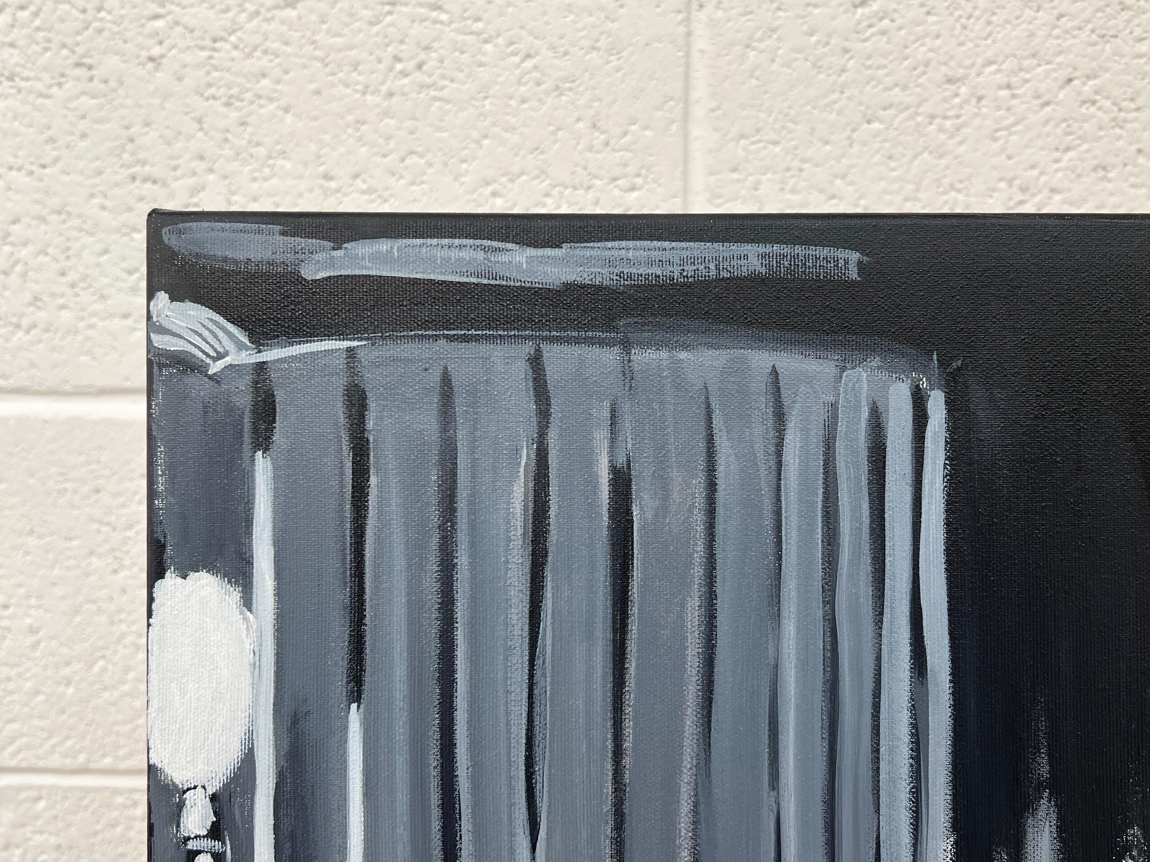 Quadro in bianco e nero del ponte di Hammersmith a Londra realizzato da un artista urbano britannico in vendita 9