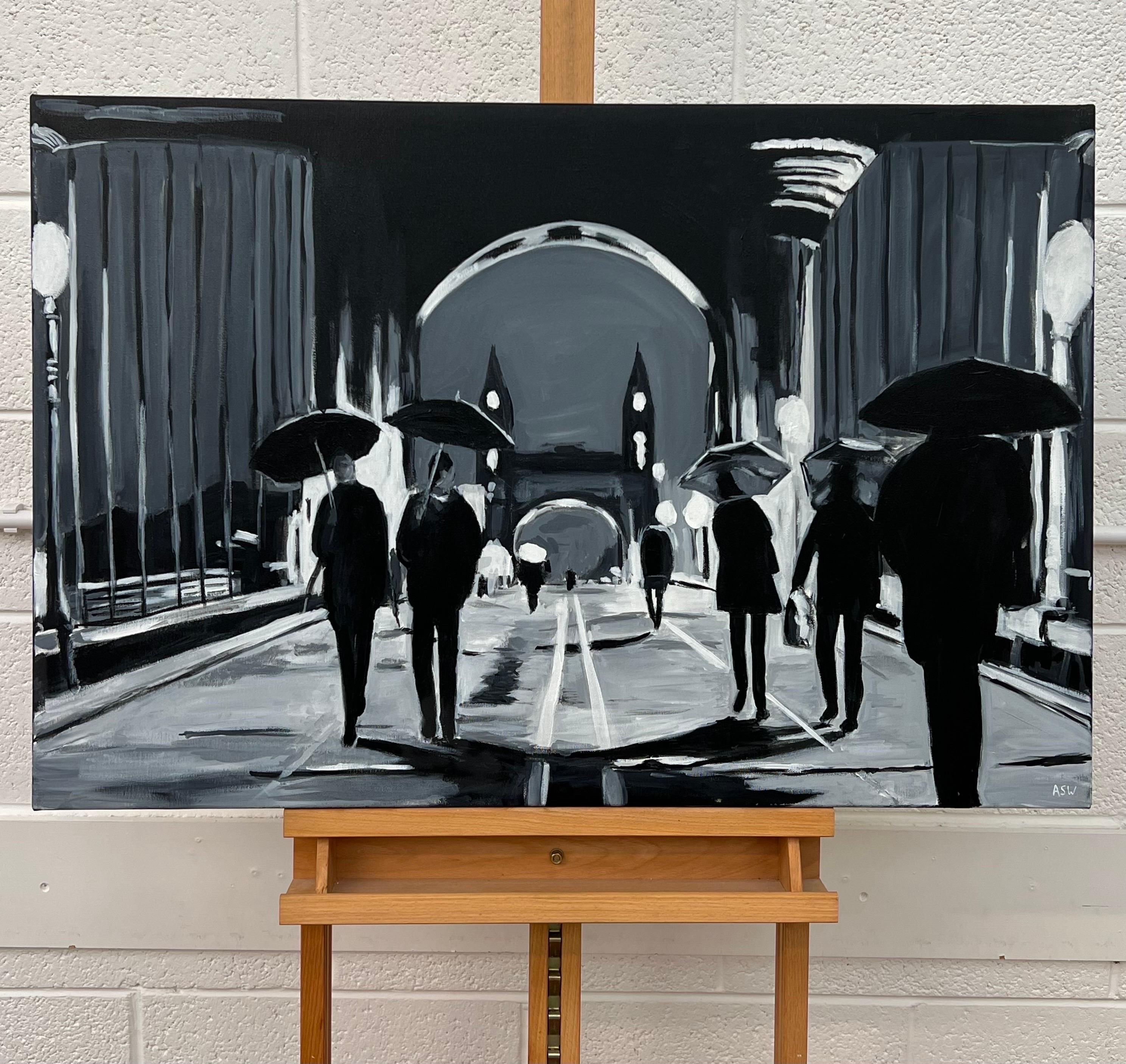 Black & White Painting of Figures at Hammersmith Bridge in London - a unique original from leading British Urban Landscape & Cityscape Artist, Angela Wakefield.

Art measures 36 x 24 inches

Angela Wakefield has twice been on the front cover of ‘Art