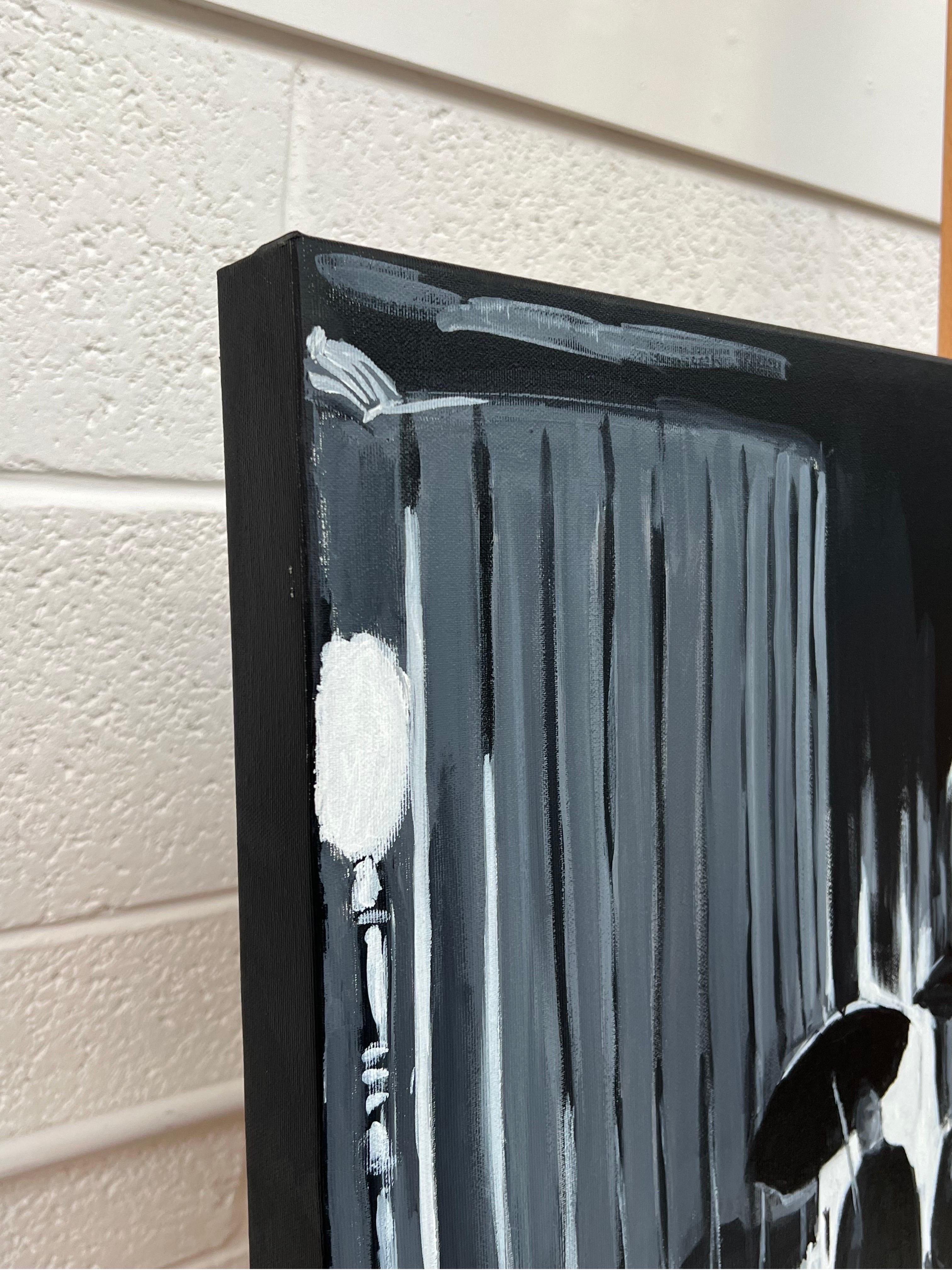 Quadro in bianco e nero del ponte di Hammersmith a Londra realizzato da un artista urbano britannico in vendita 2