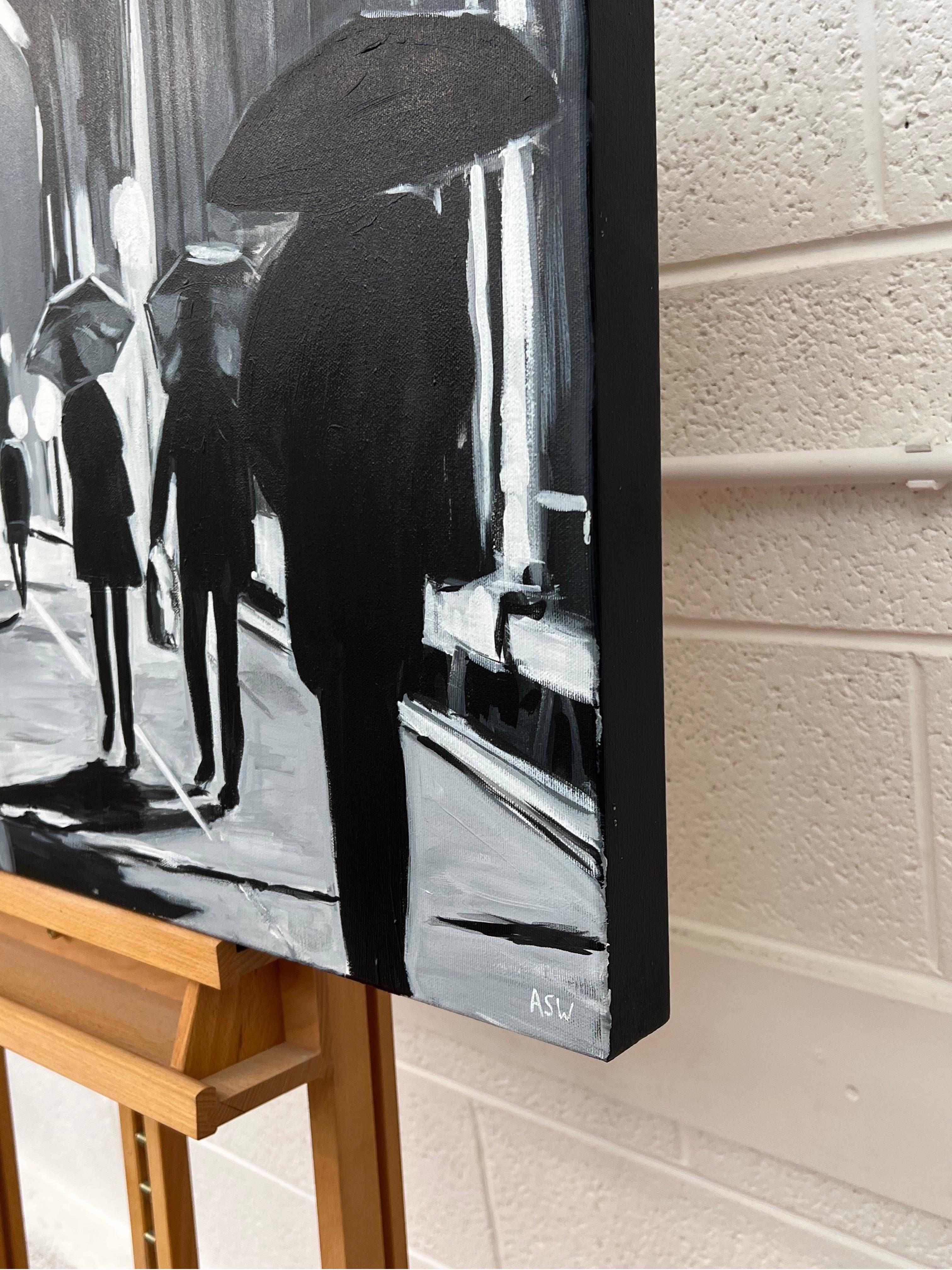 Quadro in bianco e nero del ponte di Hammersmith a Londra realizzato da un artista urbano britannico in vendita 3