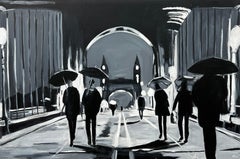 Black & White Painting of Hammersmith Bridge in London by British Urban Artist
