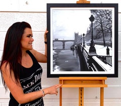 Black & White Painting of Victoria Embankment London by British Urban Artist