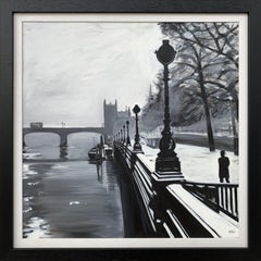 Black & White Painting of Victoria Embankment London by British Urban Artist