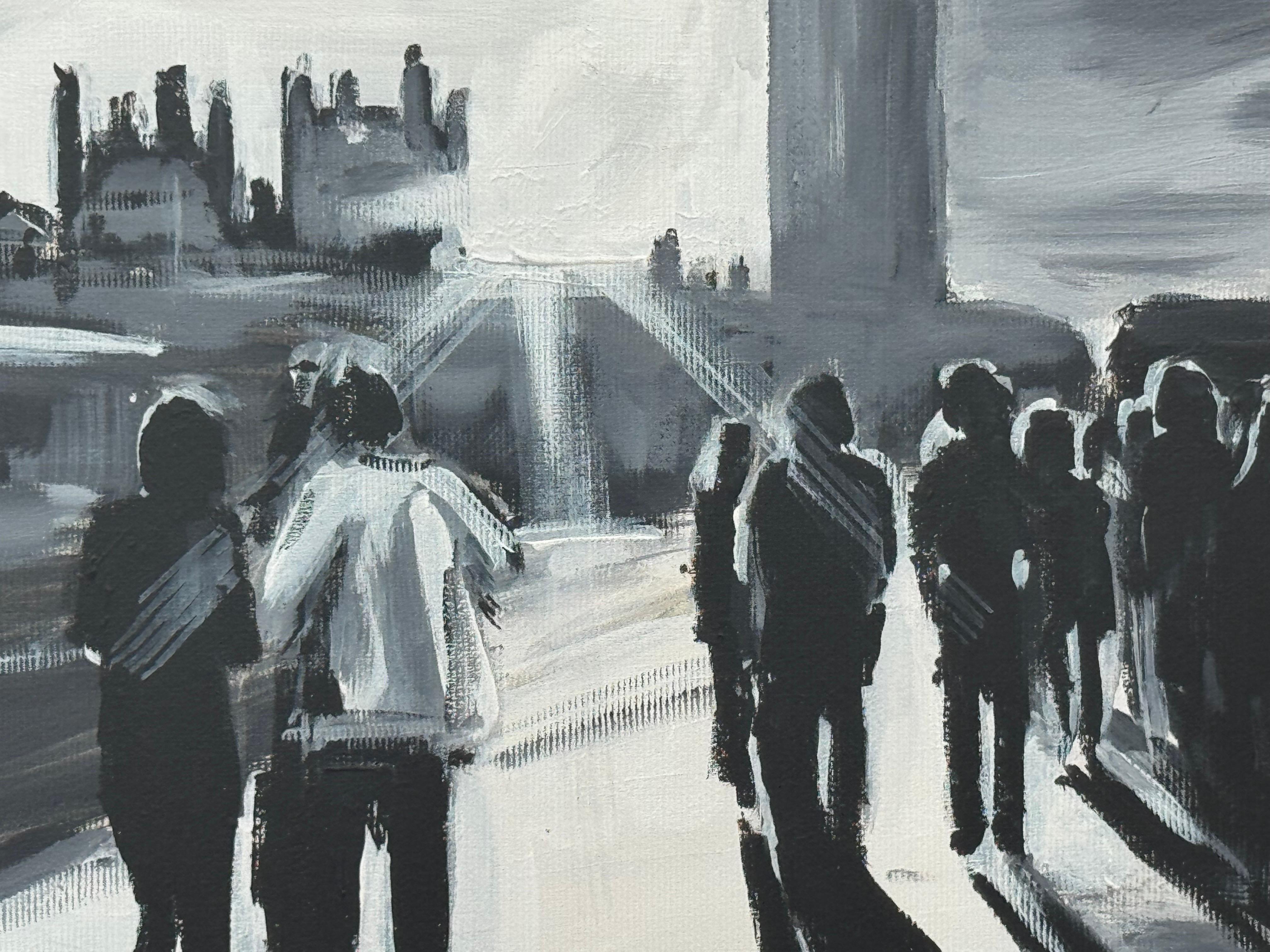 Peinture en noir et blanc du pont de Westminster à Londres par un artiste urbain britannique en vente 7