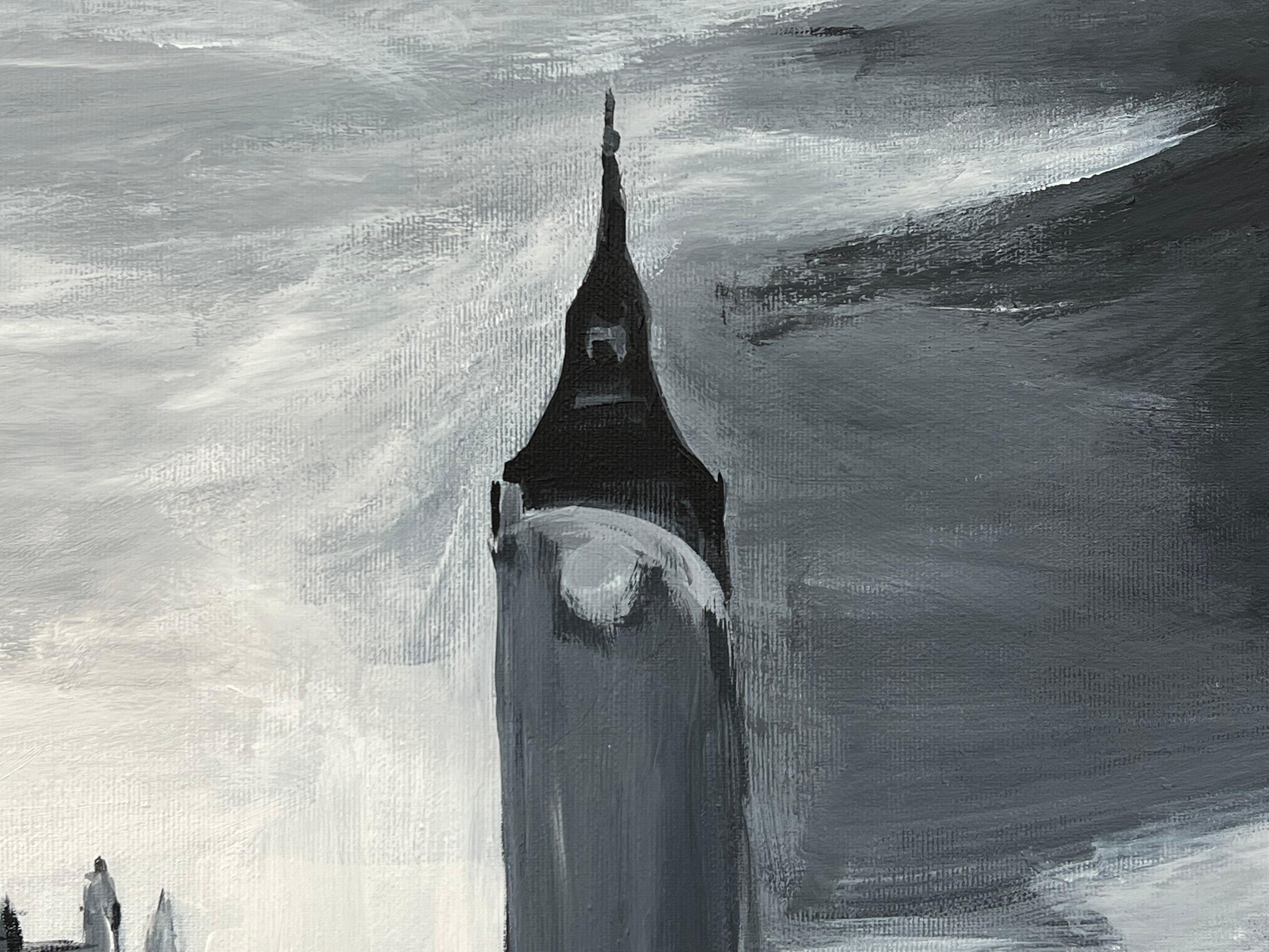 Schwarz-Weiß-Gemälde der Westminster Bridge in London des britischen Stadtarchitekten im Angebot 13