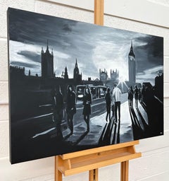 Black & White Painting of Westminster Bridge in London by British Urban Artist