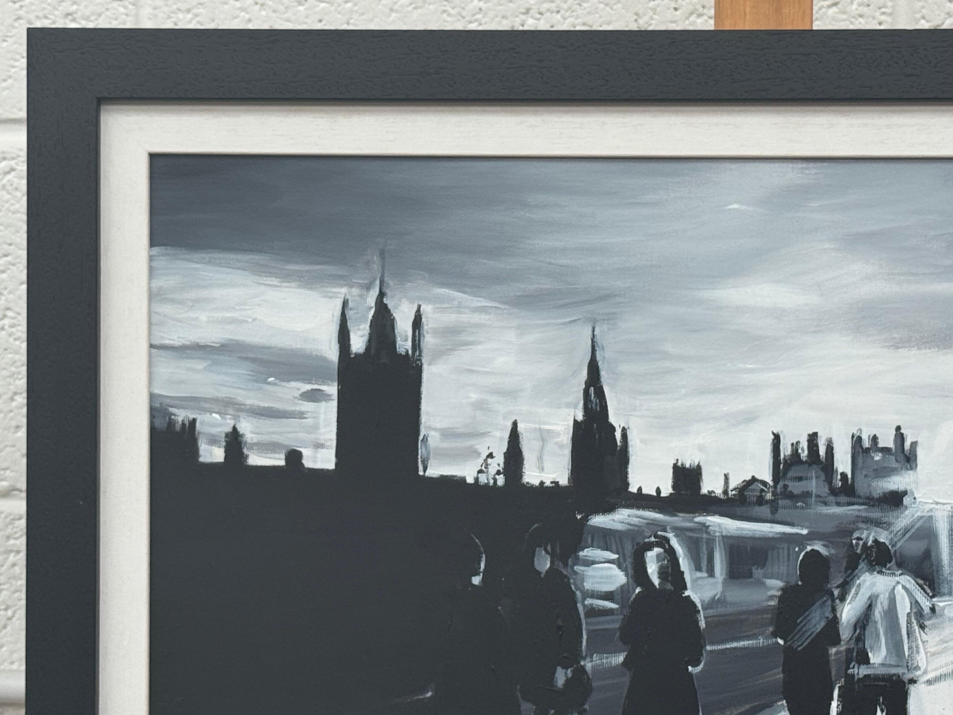 Peinture en noir et blanc du pont de Westminster à Londres par un artiste urbain britannique en vente 1
