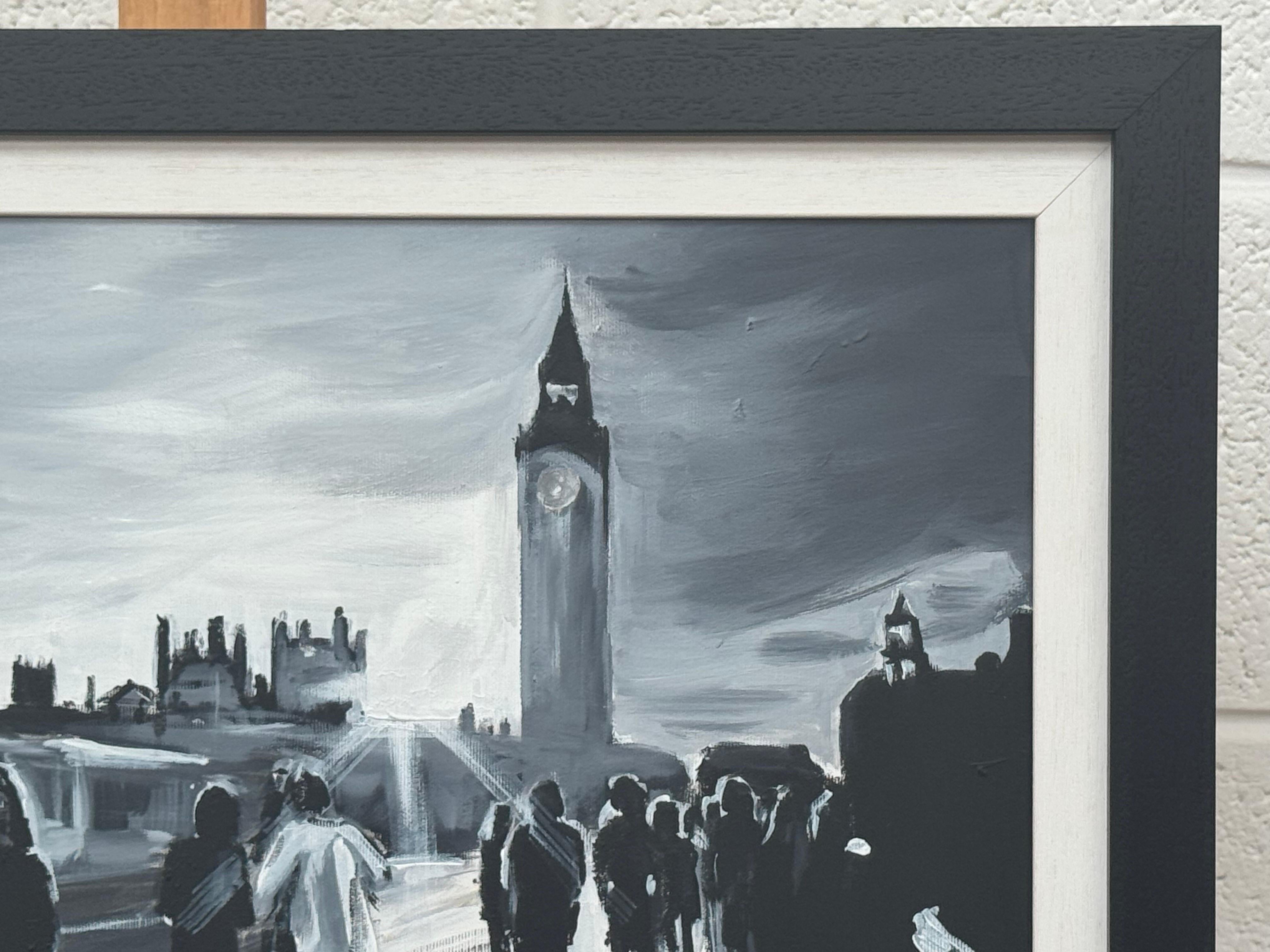 Peinture en noir et blanc du pont de Westminster à Londres par un artiste urbain britannique en vente 2