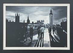 Black & White Painting of Westminster Bridge in London by British Urban Artist