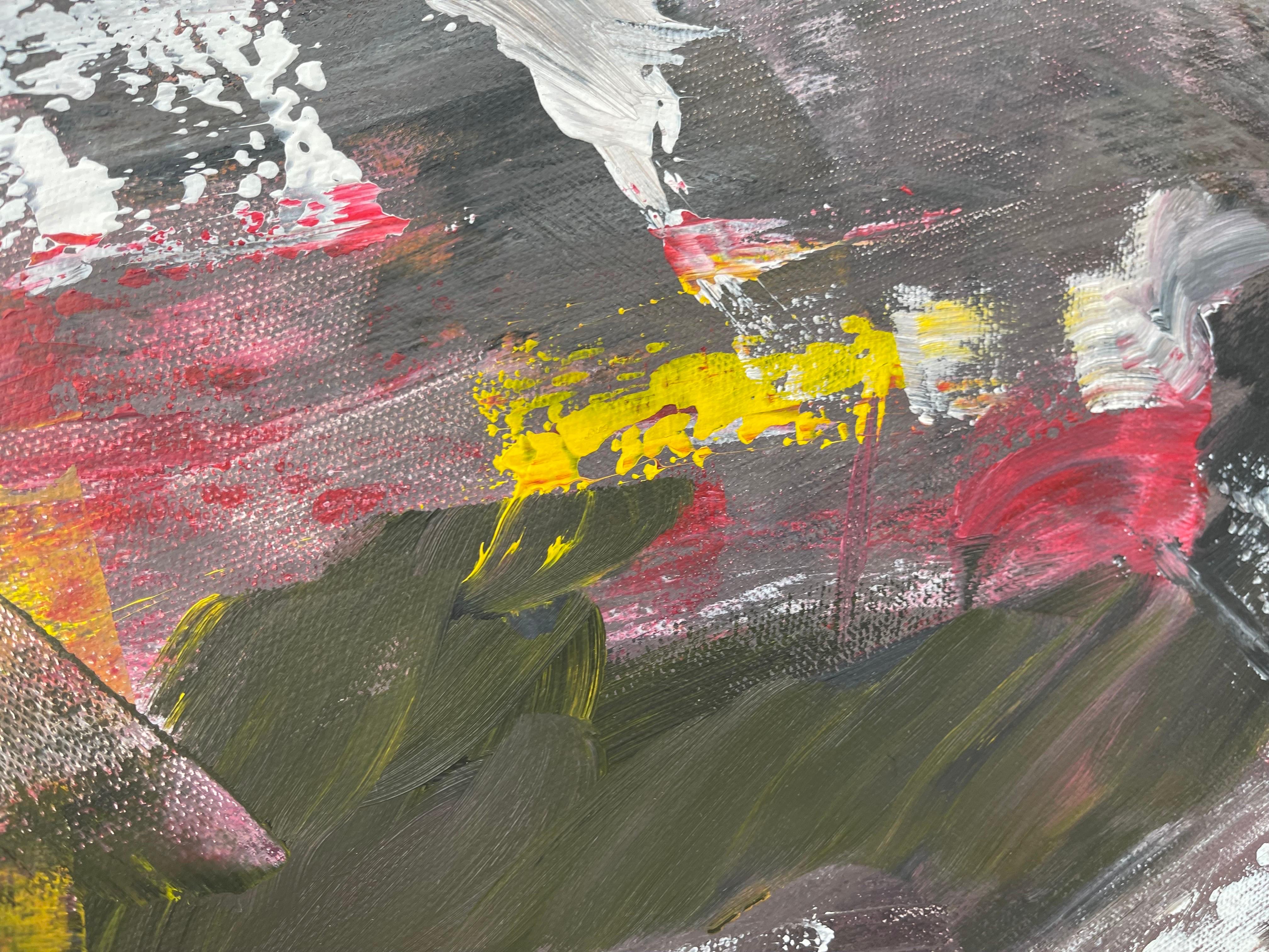 Black Yellow & Red Abstract Expressionist Art by Contemporary British Artist For Sale 9