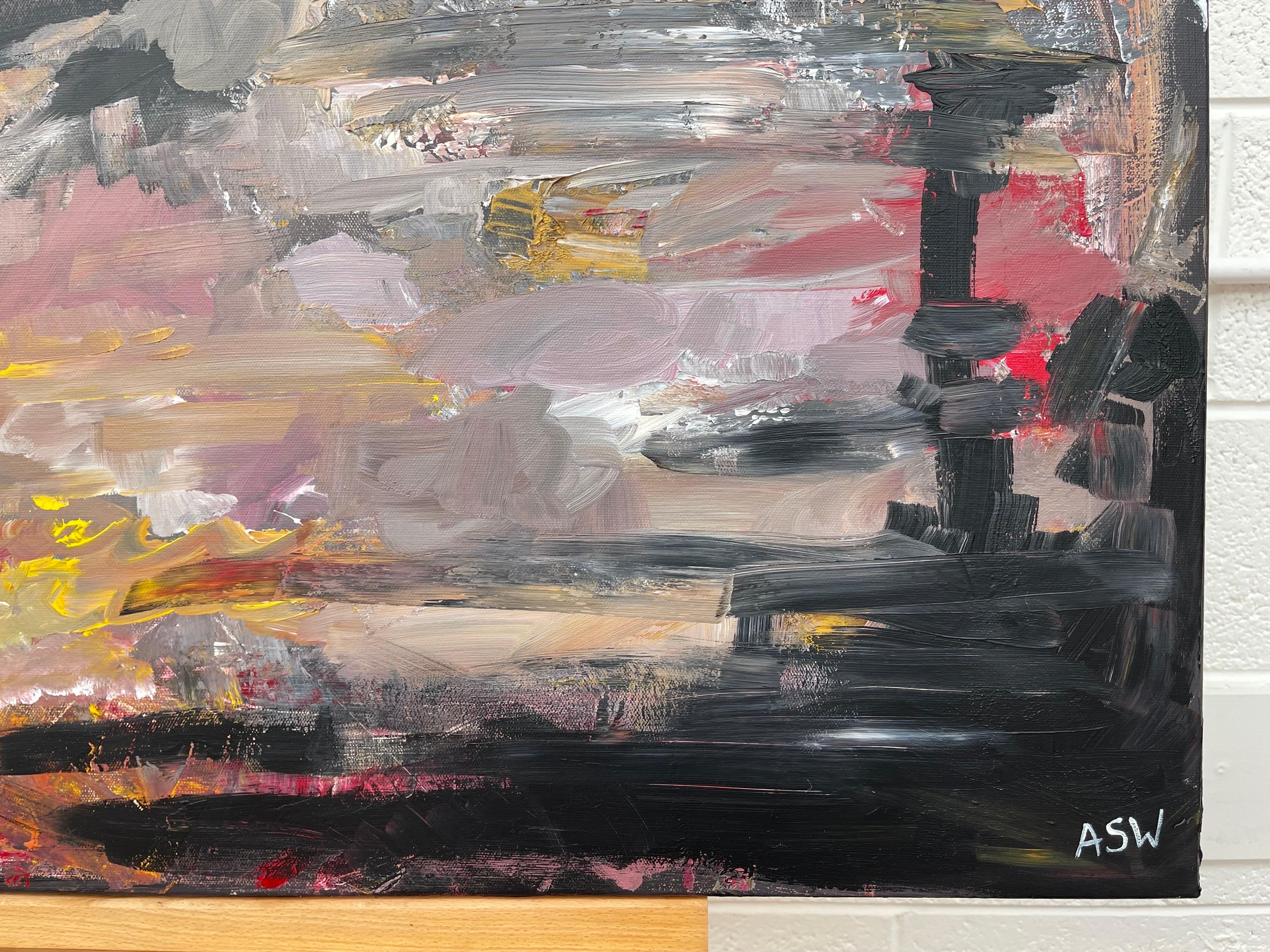 Negro Amarillo y Rojo Arte Expresionista Abstracto de Artista Británico Contemporáneo en venta 4