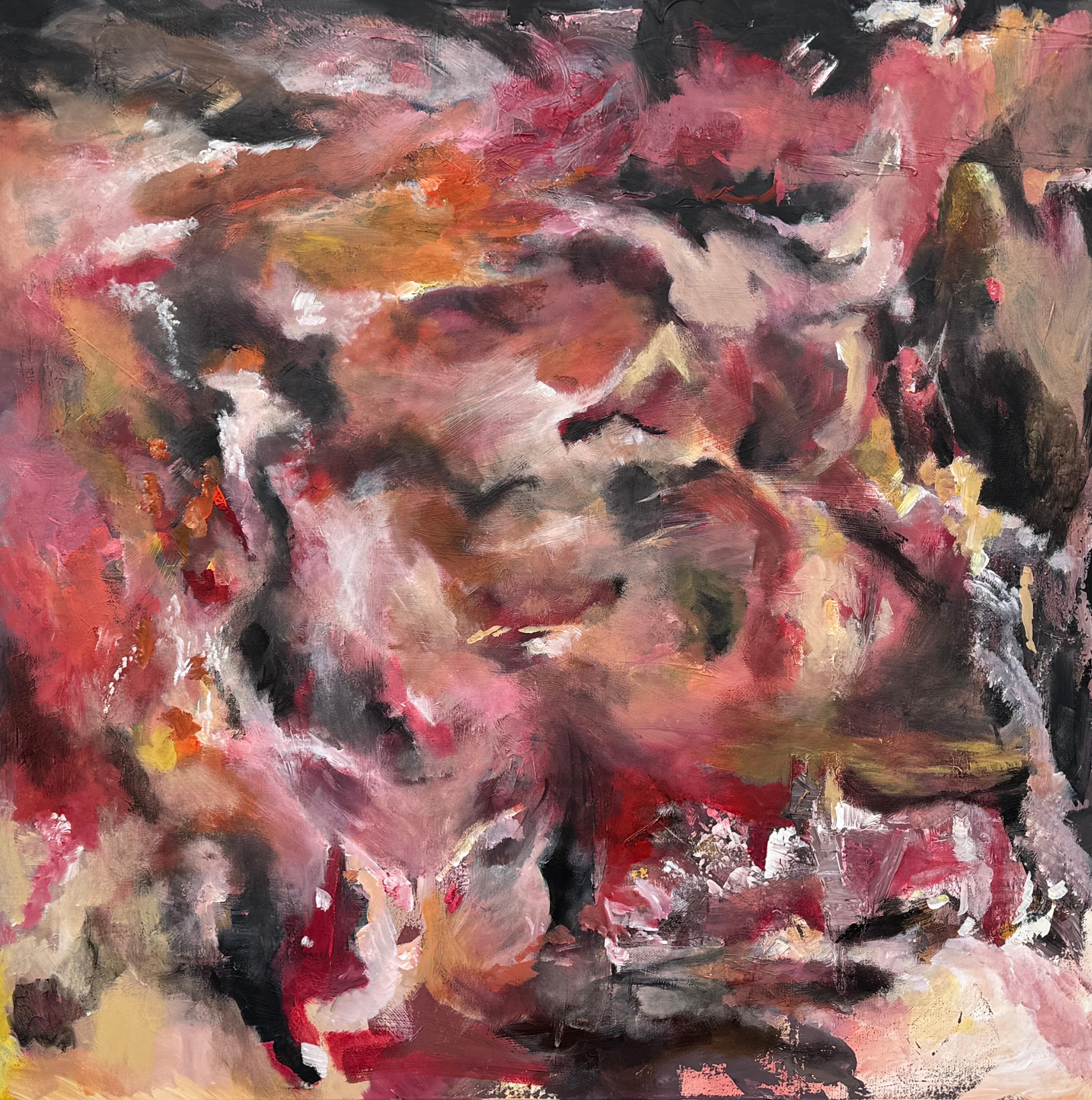Crimson Storm" Abstraktes expressionistisches Gemälde, signierte Leinwand, 36 x 36 Zoll
