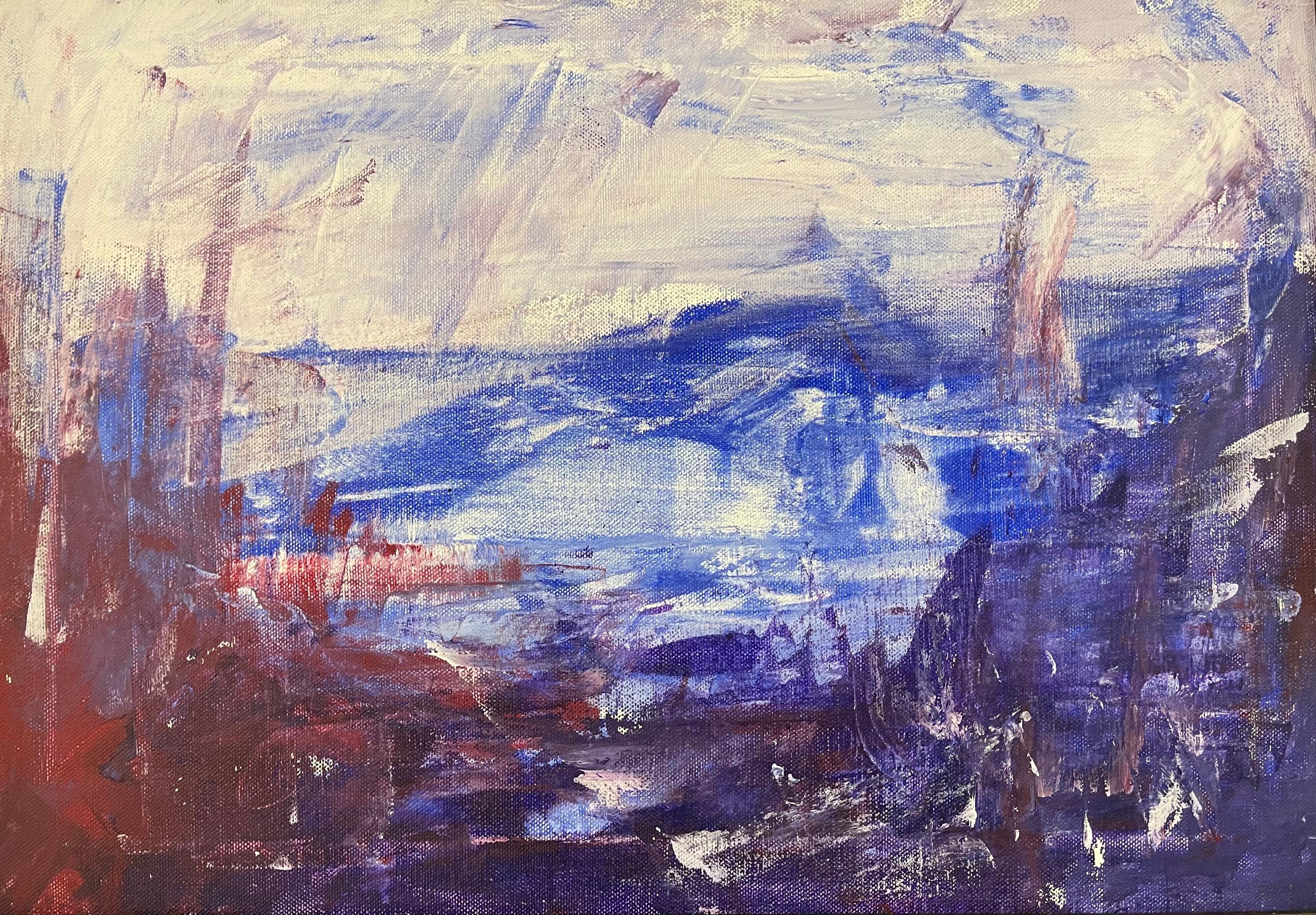 Blue Mountain Peinture expressionniste abstraite de l'artiste peintre britannique contemporaine Angela Wakefield. 

L'œuvre d'art mesure 18,5 x 13 pouces
Le cadre mesure 24 x 18,5 pouces

Cette peinture est une rare œuvre de jeunesse issue d'un