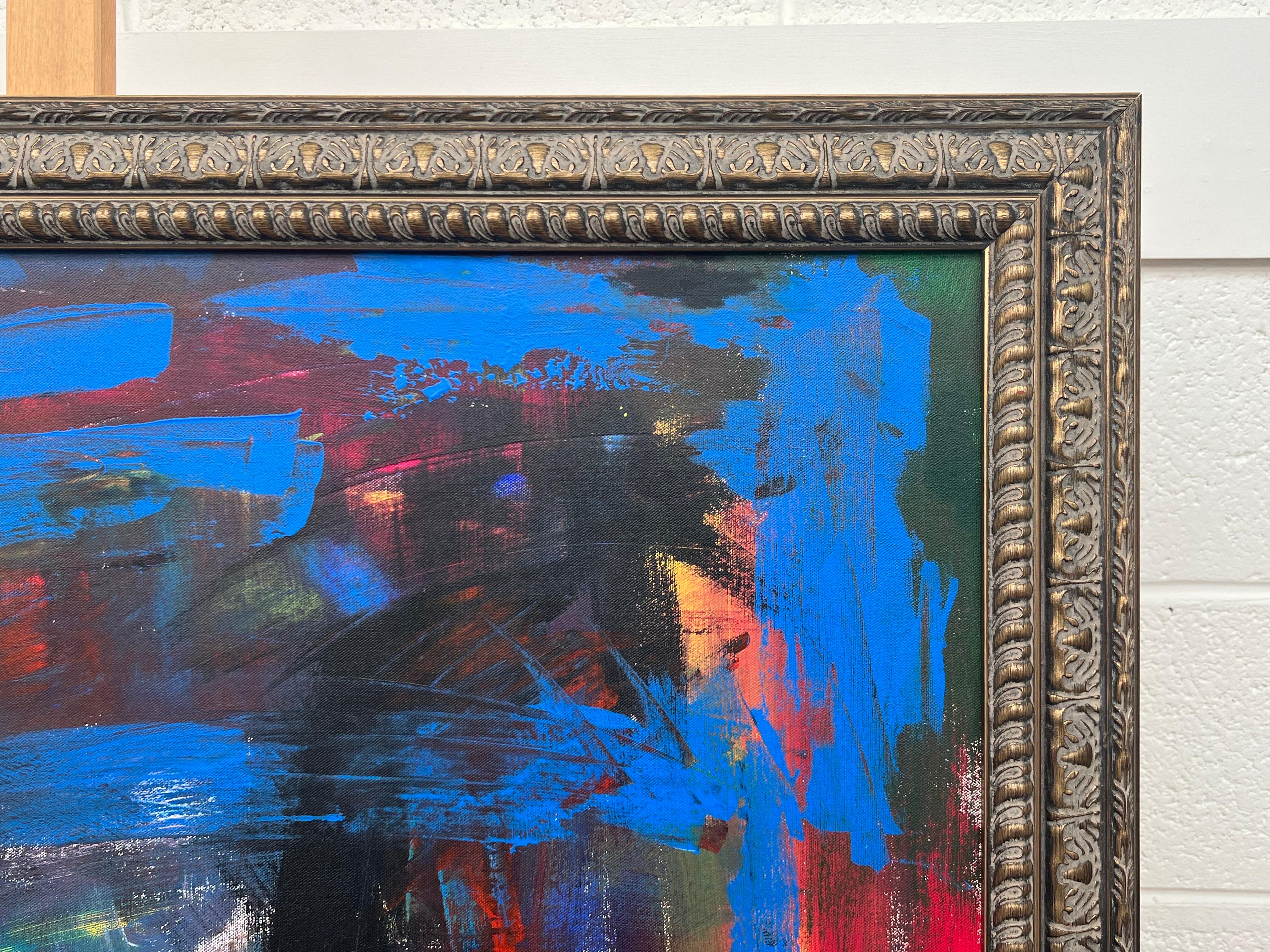 Abstrakt-expressionistisches Gemälde des britischen zeitgenössischen Künstlers in Blau, Rot und Grün im Angebot 12