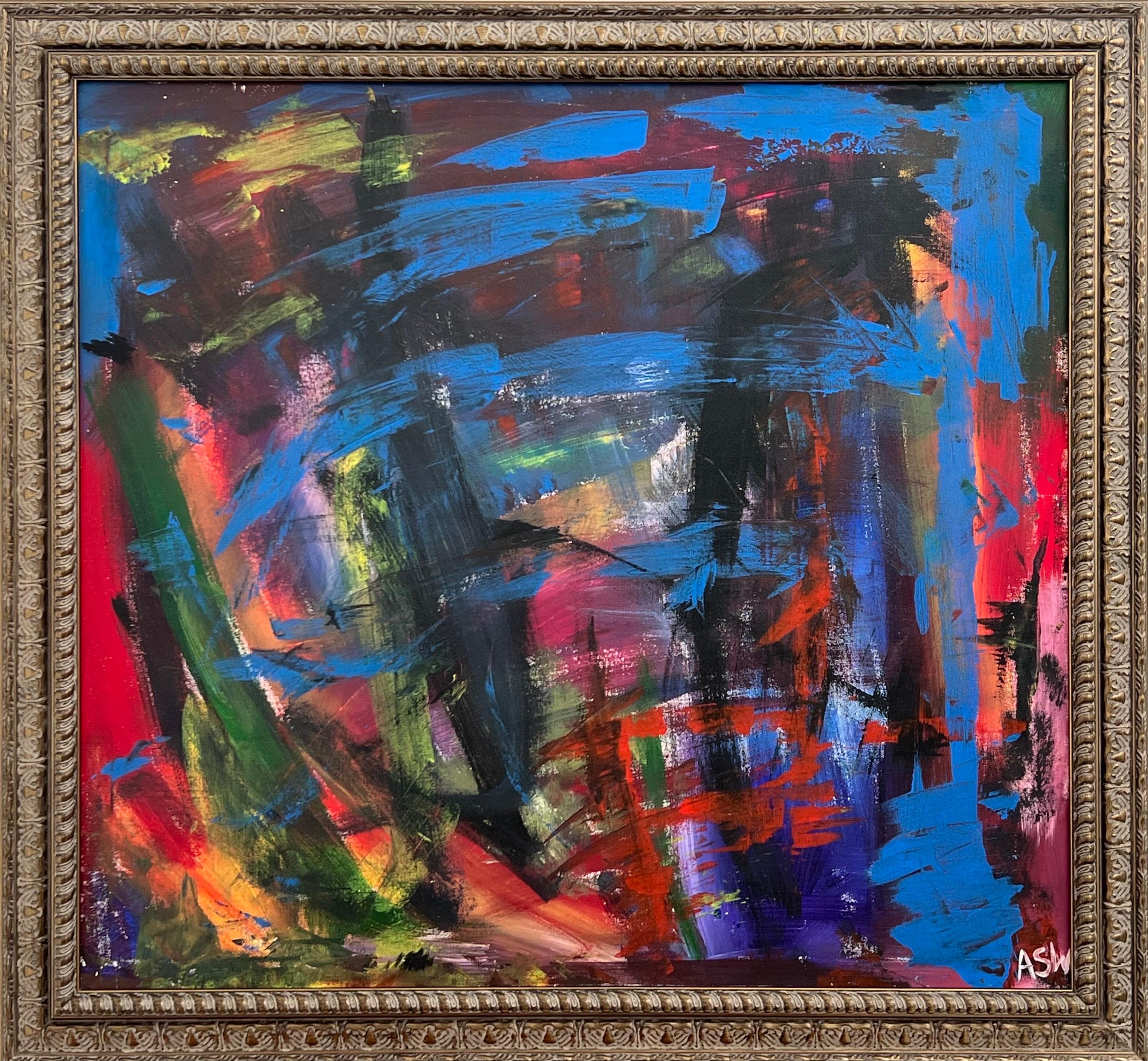 Blue Red & Green Abstract Expressionist Painting by British Contemporary Artist