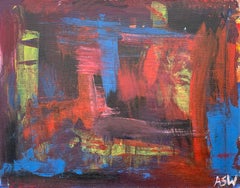 Abstraktes expressionistisches Gemälde in Blau & Rot II des führenden britischen Stadtkünstlers