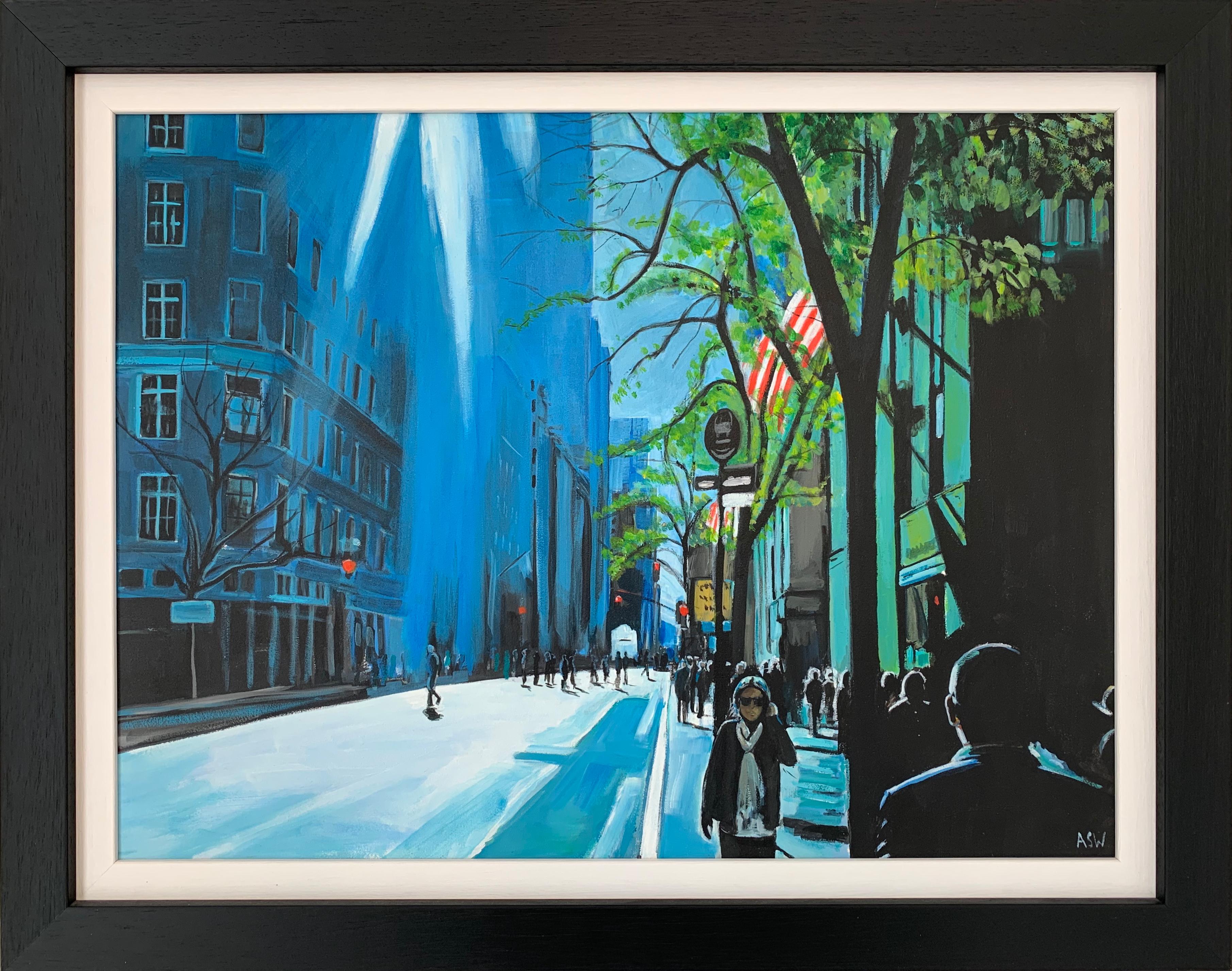Cielo azul bajo el sol de Nueva York por un paisajista urbano contemporáneo británico