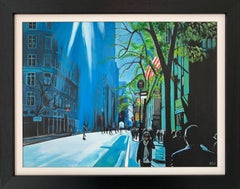 Cielo azul bajo el sol de Nueva York por un paisajista urbano contemporáneo británico