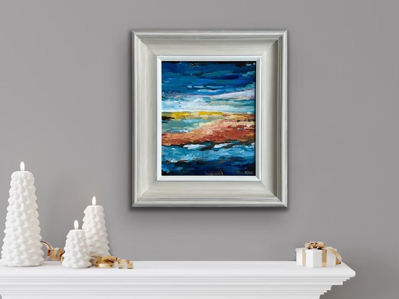 Blue & Yellow Abstract Impressionist Seascape Landscape by Contemporary Artist For Sale 9