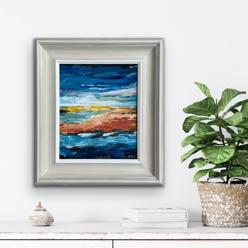 Blue & Yellow Abstract Impressionist Seascape Landscape by Contemporary Artist For Sale 10