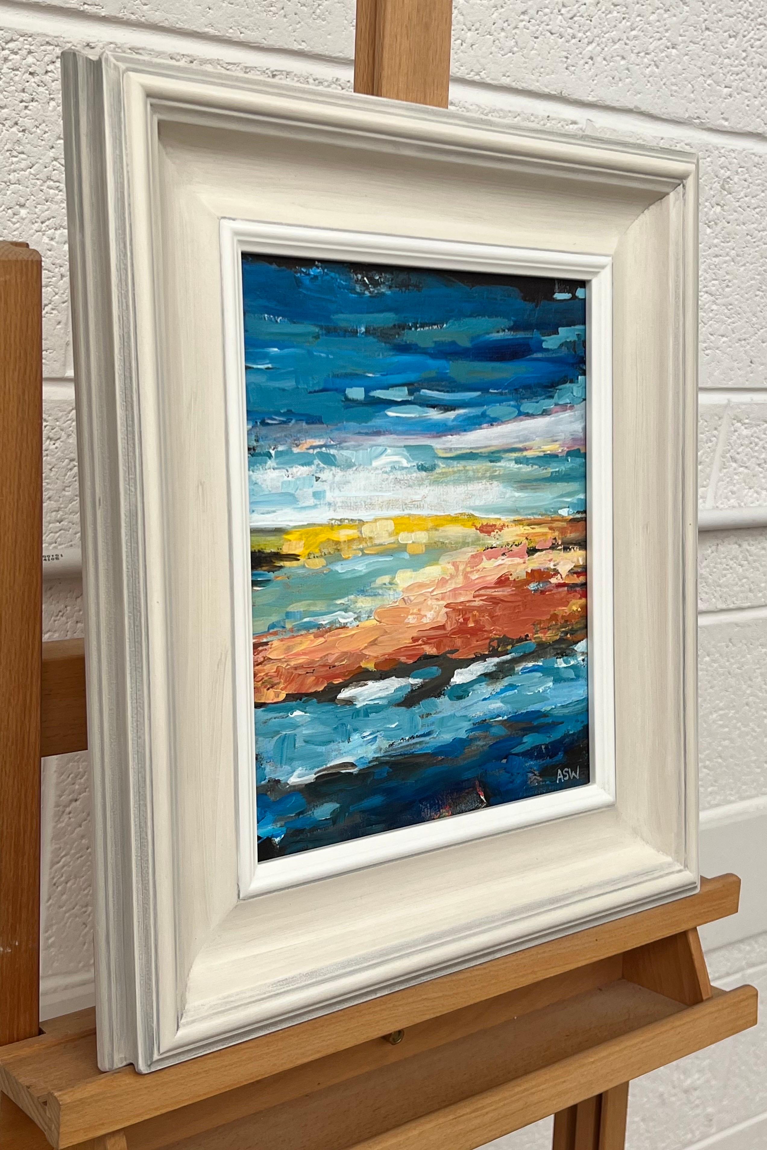 Paysage de paysage marin abstrait impressionniste bleu et jaune par l'artiste contemporain en vente 2
