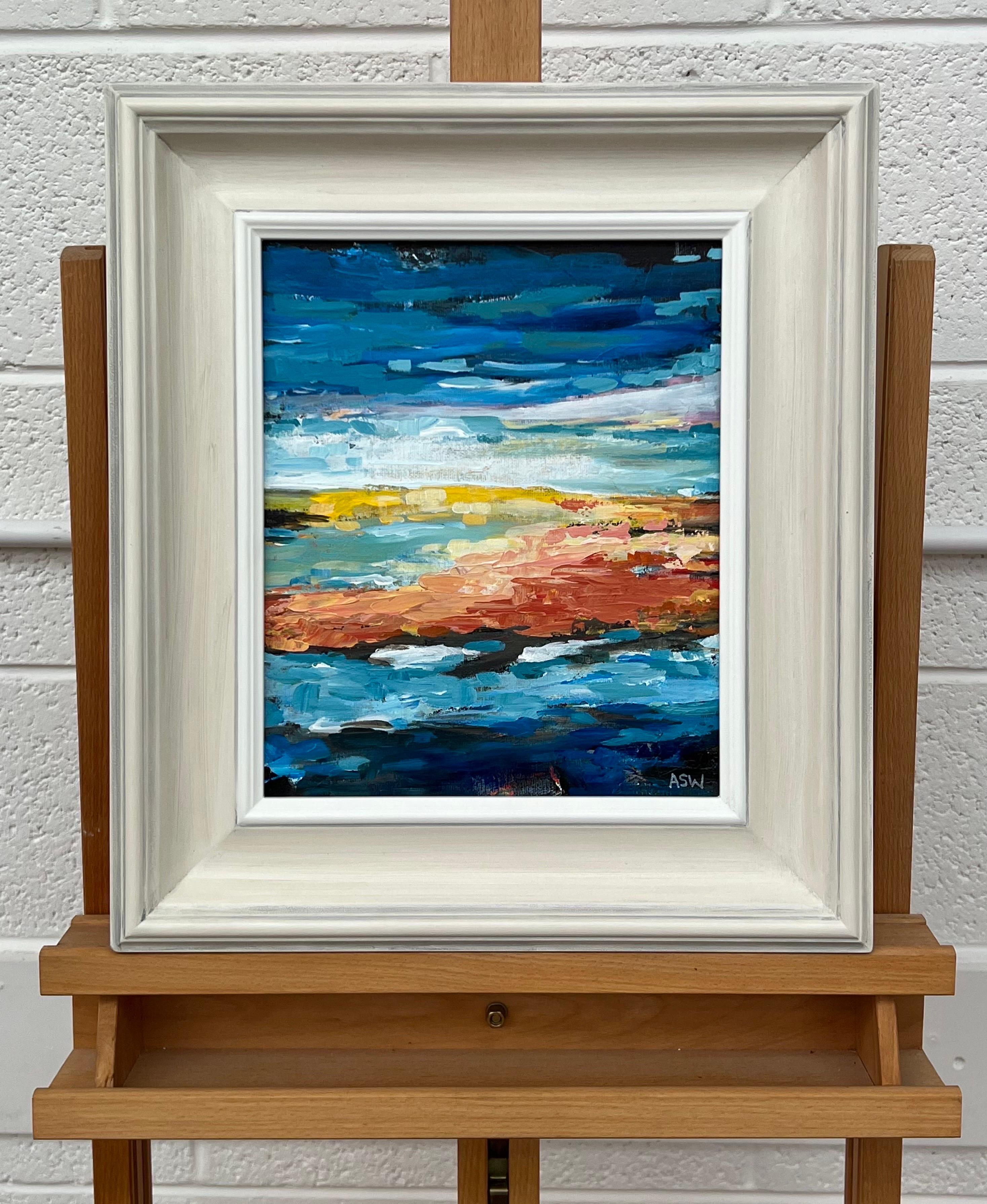Paysage de paysage marin abstrait impressionniste bleu et jaune par l'artiste contemporain en vente 3