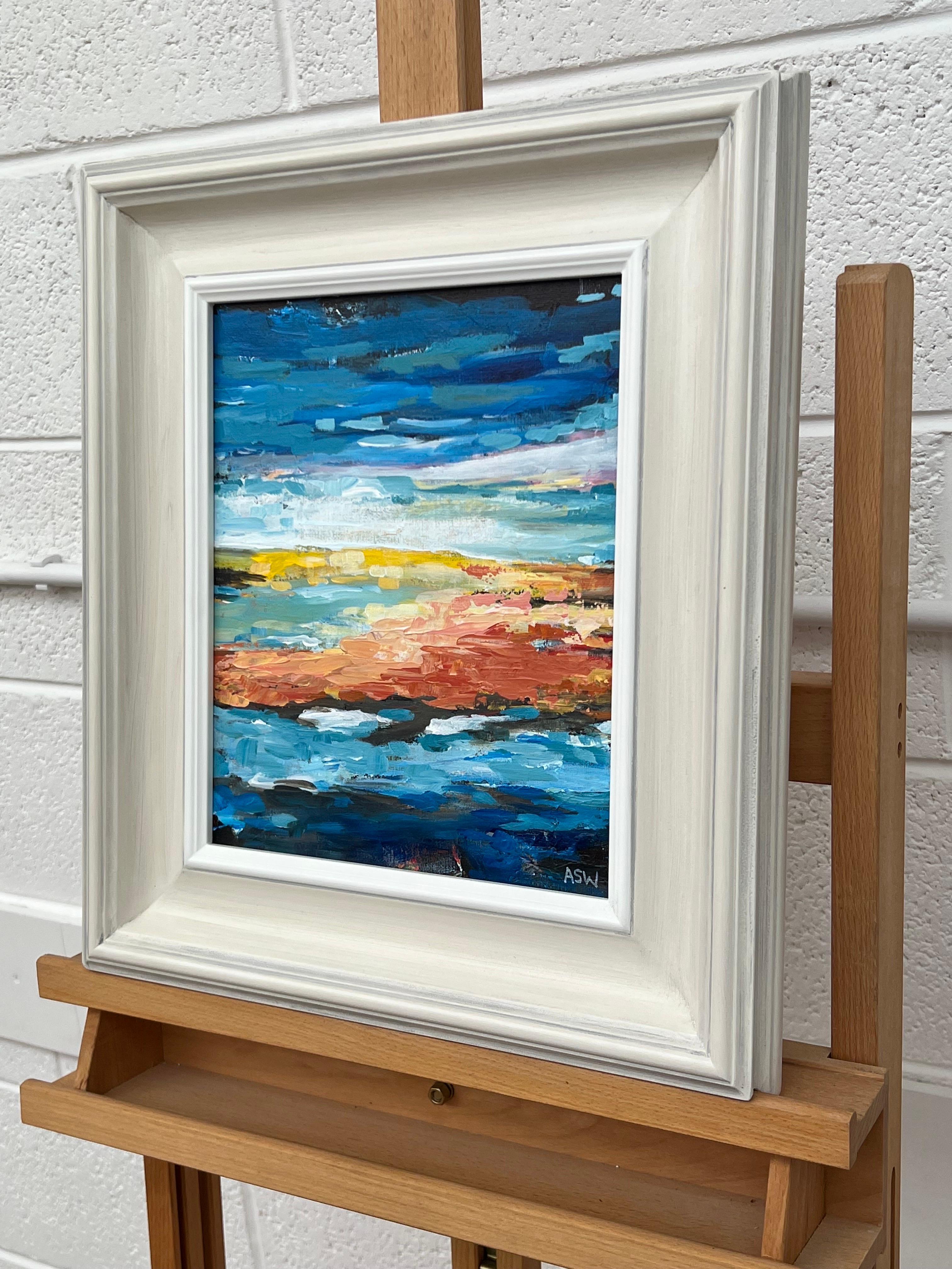 Blue & Yellow Abstract Impressionist Seascape Landscape by Contemporary Artist For Sale 3