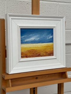 Paesaggio astratto blu e giallo, olio su tela, artista britannico contemporaneo