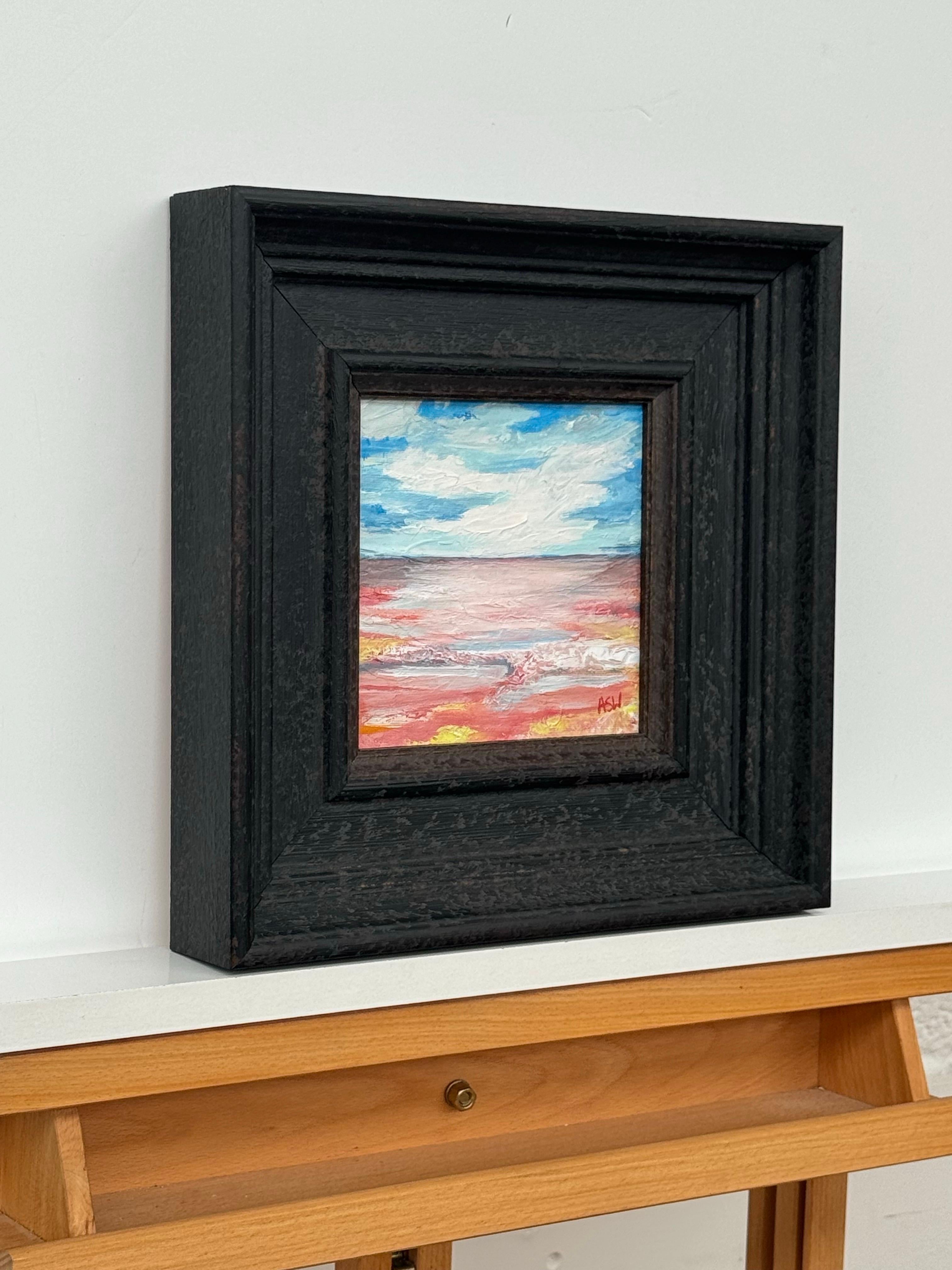 Blush Horizon - Pequeño Estudio Cuadrado de Arte Abstracto en Lienzo por Artista Contemporáneo - Painting de Angela Wakefield