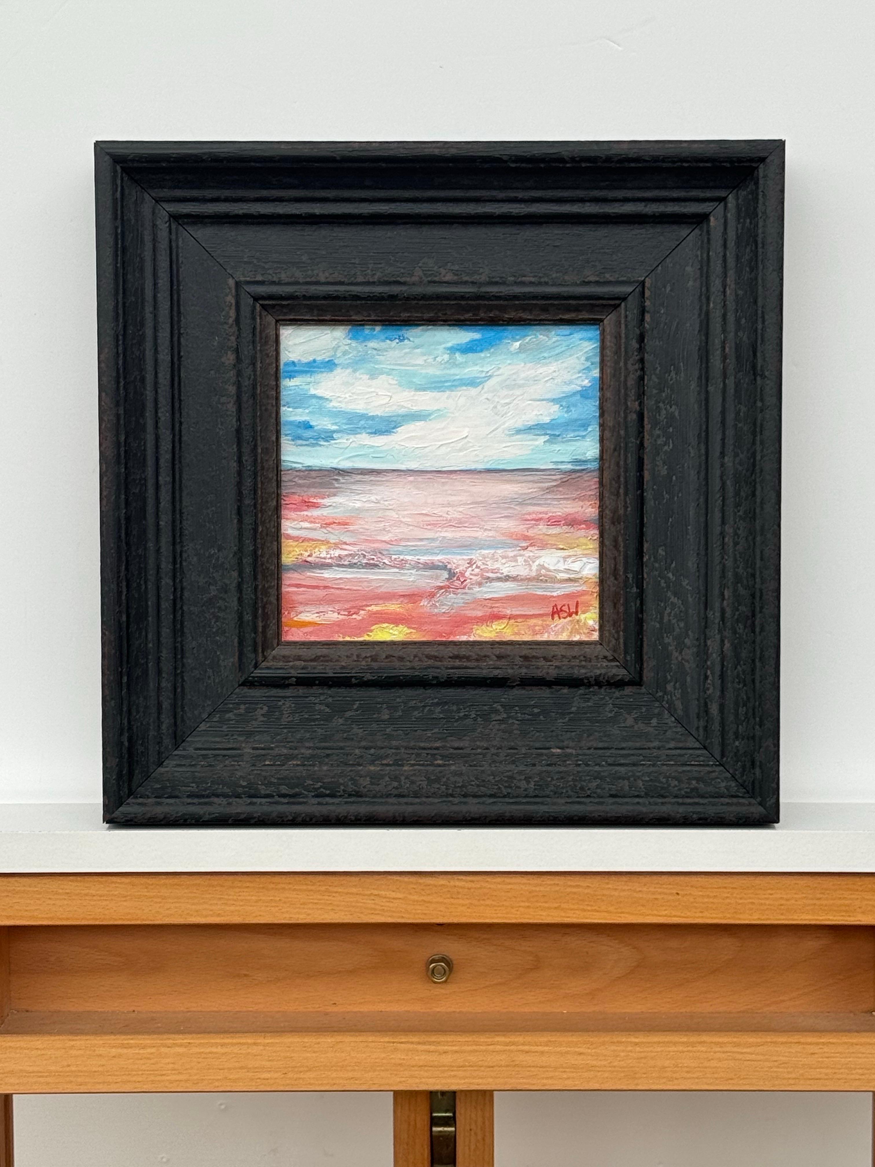 Blush Horizon - Pequeño Estudio Cuadrado de Arte Abstracto en Lienzo por Artista Contemporáneo - Landscape Painting Negro de Angela Wakefield