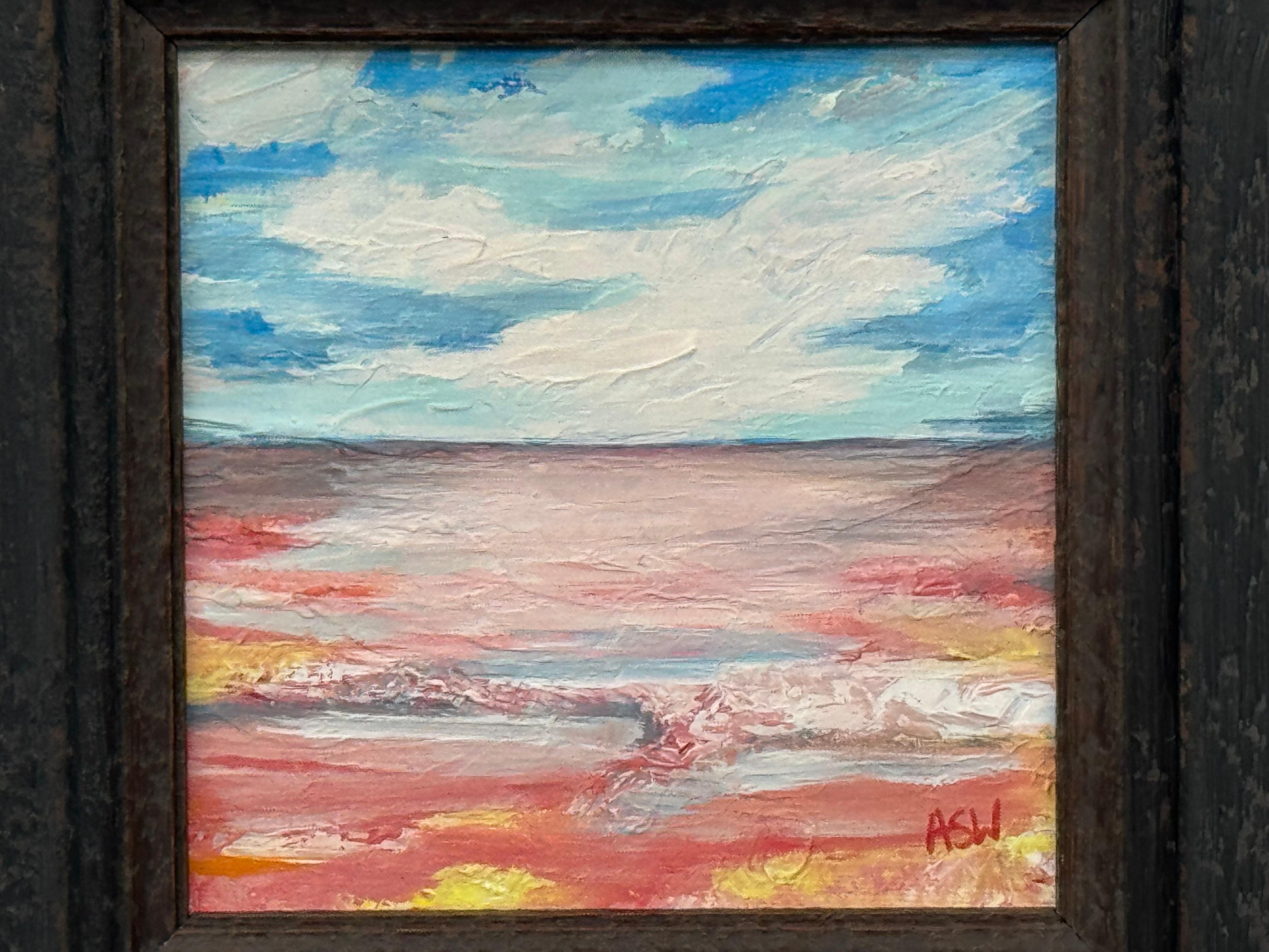 Blush Horizon - Pequeño Estudio Cuadrado de Arte Abstracto en Lienzo por Artista Contemporáneo en venta 5