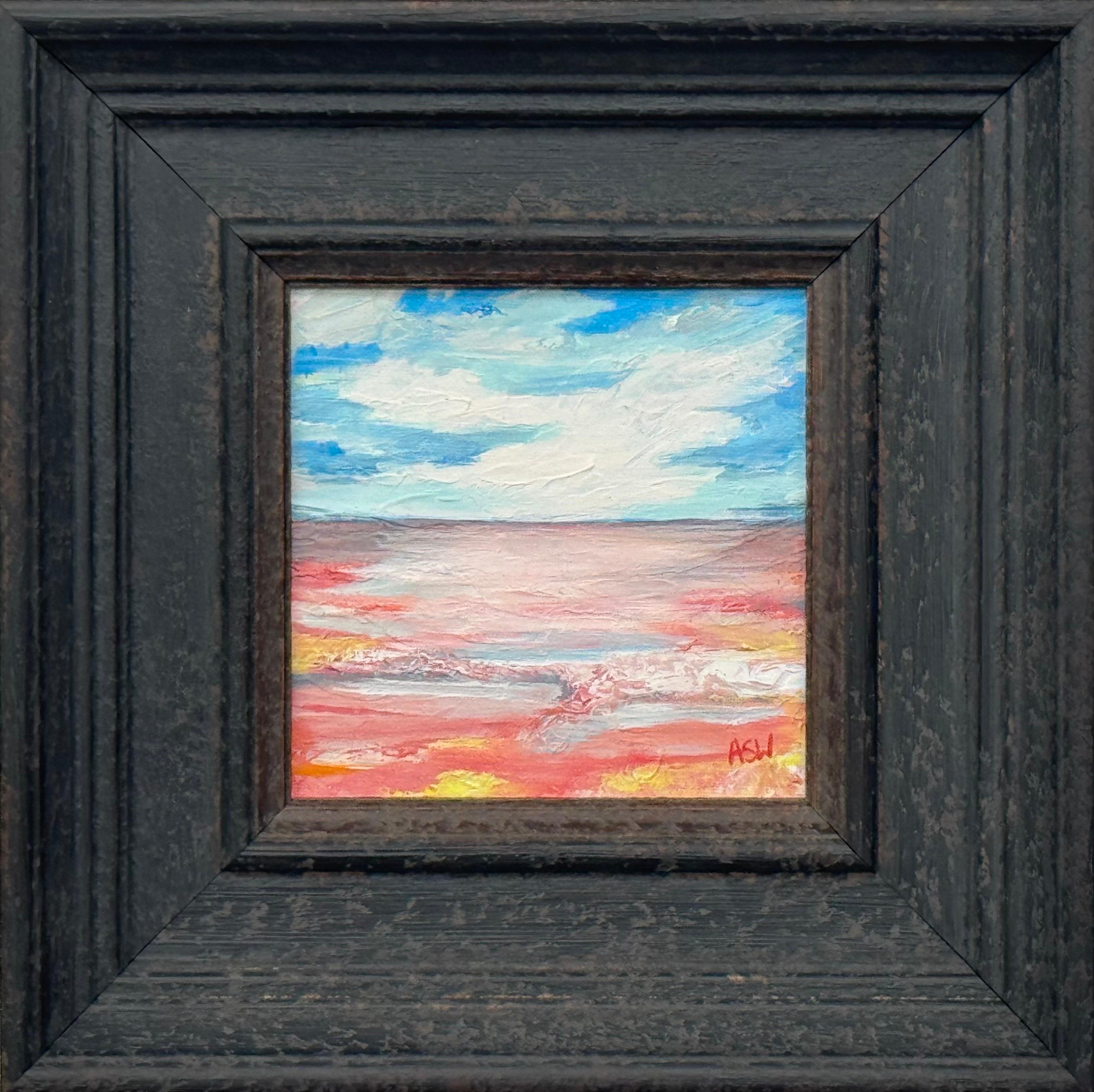 Blush Horizon - Kleine quadratische abstrakte Leinwandstudie eines zeitgenössischen Künstlers