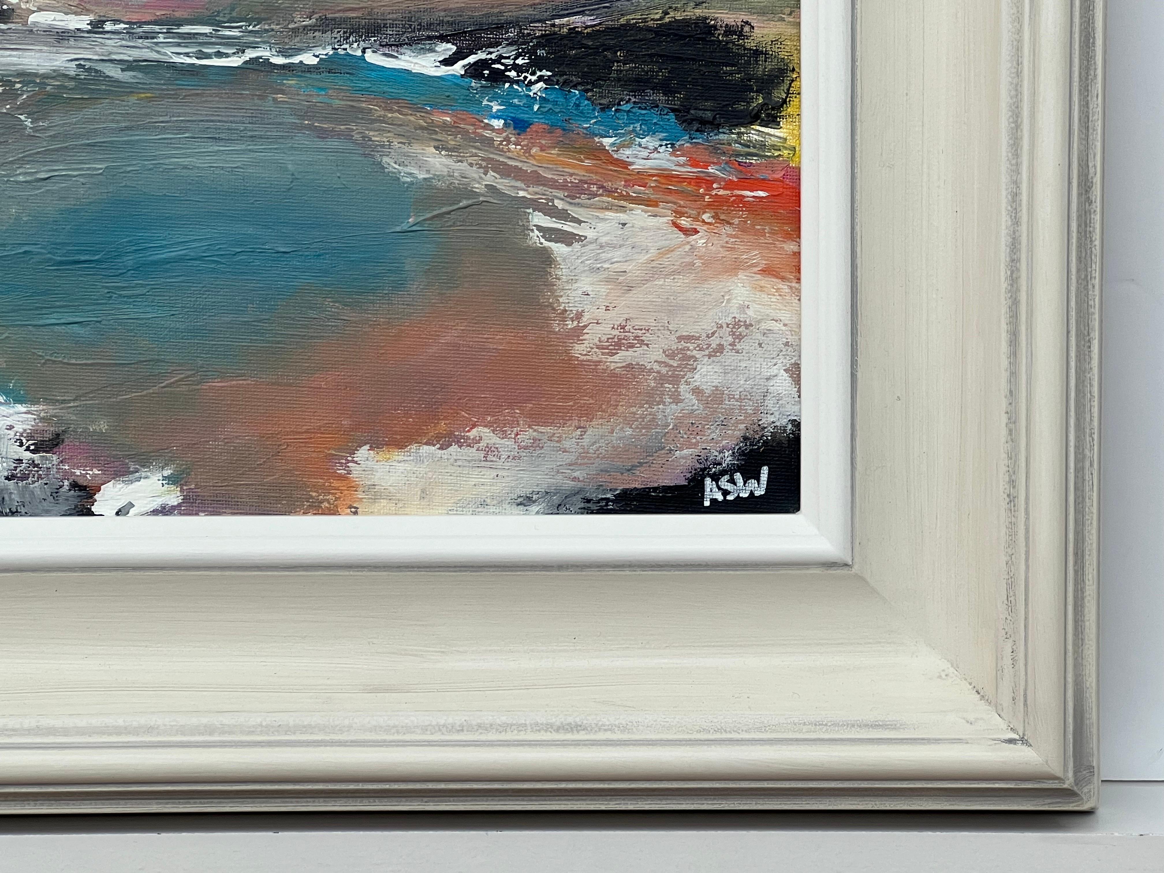 Paesaggio astratto audace ed espressivo con rosa, giallo e blu dell'artista britannico in vendita 1