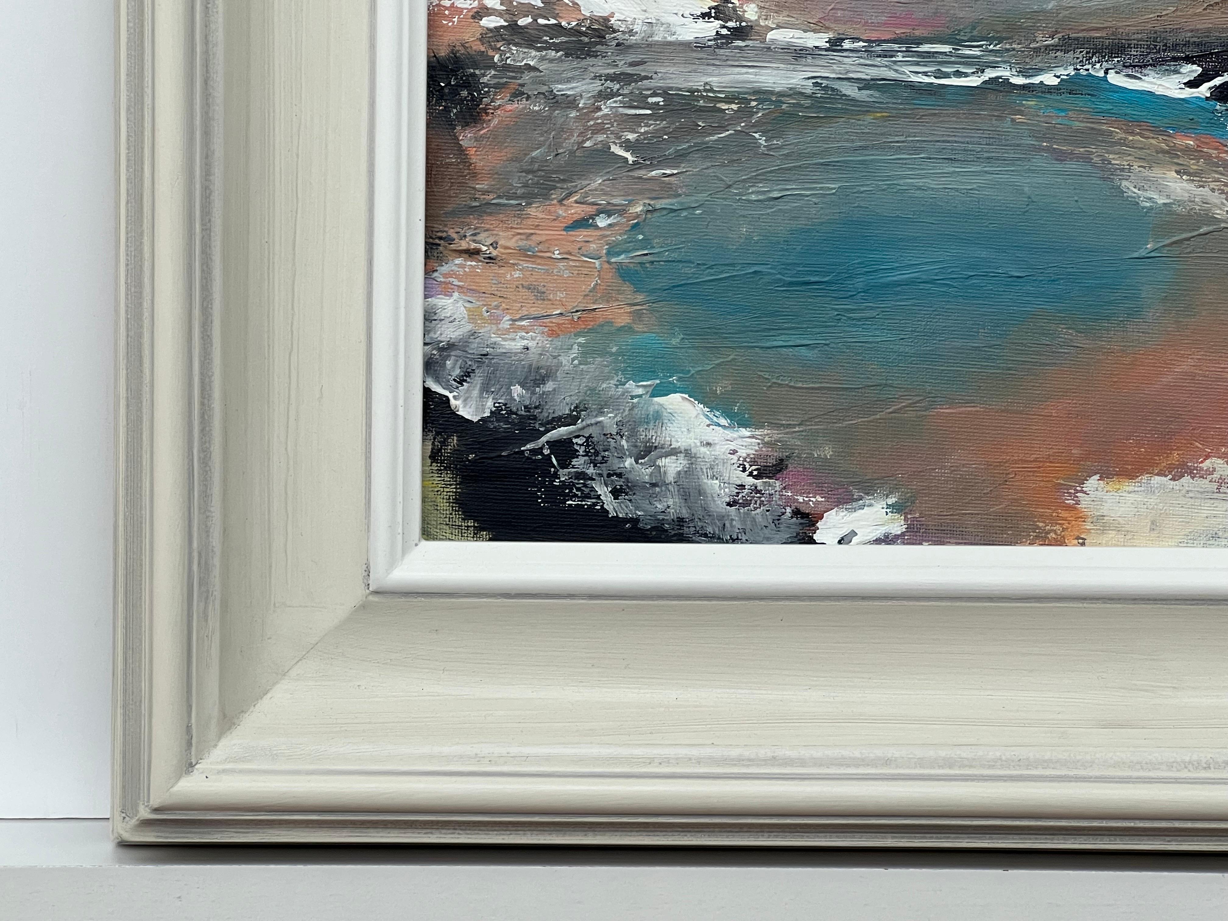 Paesaggio astratto audace ed espressivo con rosa, giallo e blu dell'artista britannico in vendita 2