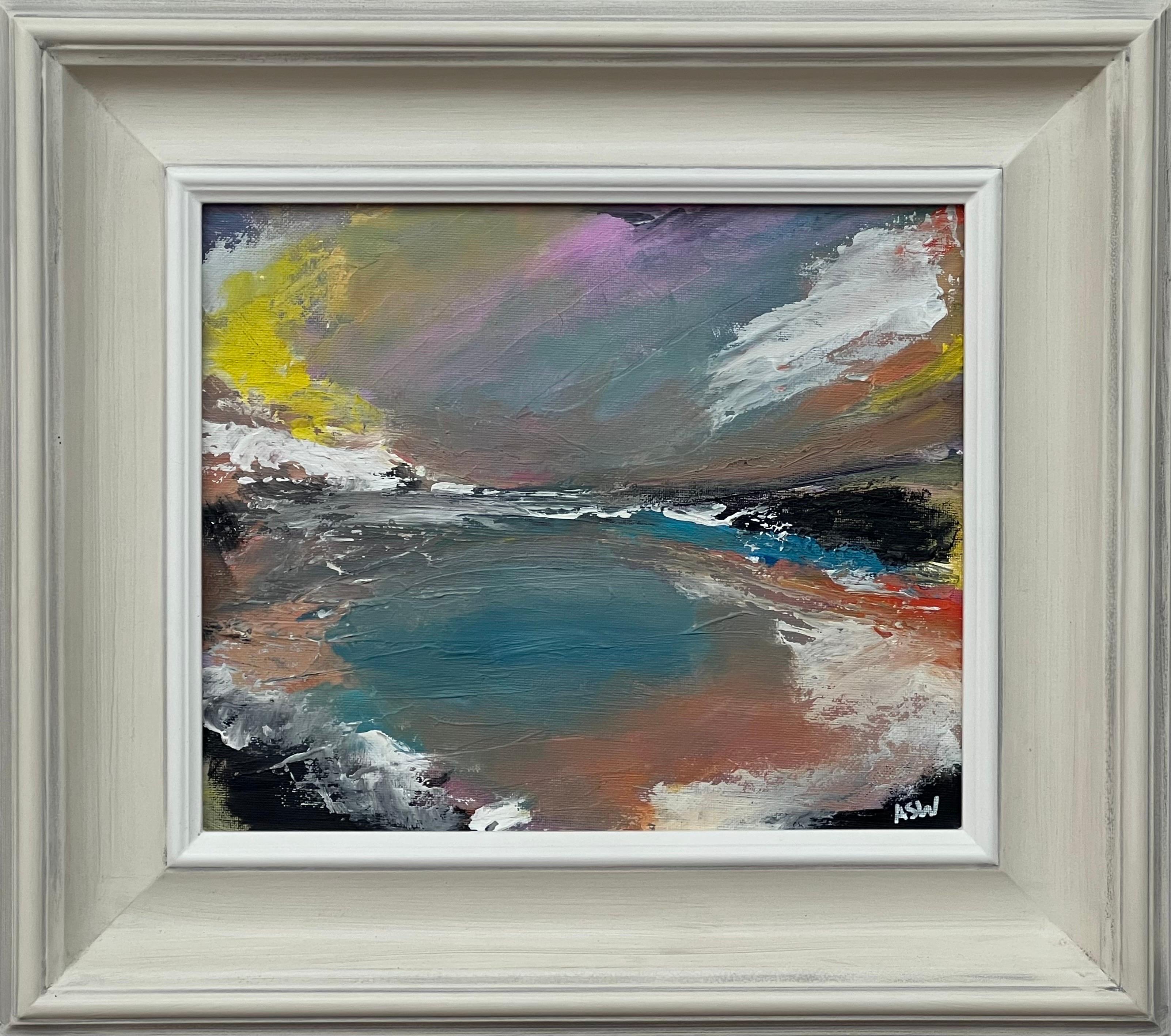 Bold & Expressive Abstract Landscape using Pink Yellow & Blue by British Artist