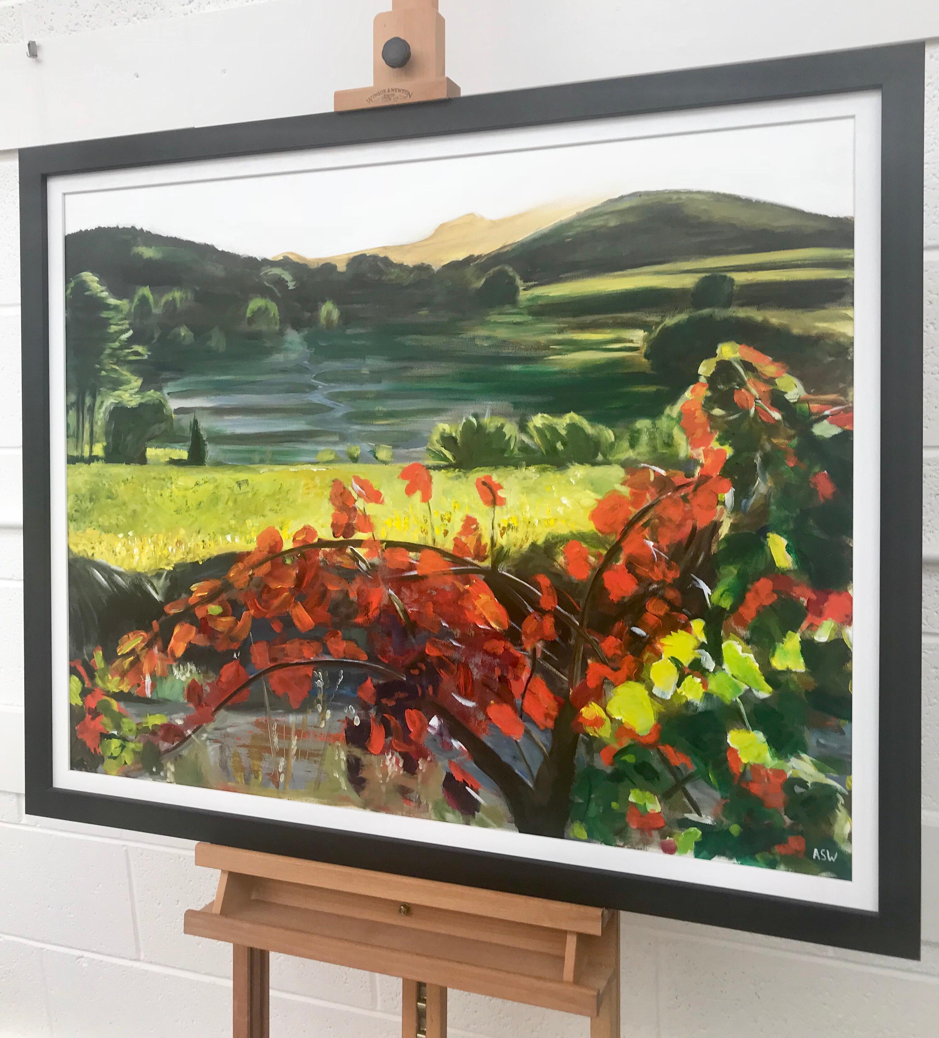 Original Painting of Hot Sunny Penedès Vineyard in Spain Countryside, a rare rural landscape painting by leading English Landscape artist, Angela Wakefield. During 2012, Angela embarked upon her European Series, which initially focuses on the unique