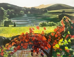 Painting of Hot Sunny Vineyard in Spain Countryside by English Landscape Artist