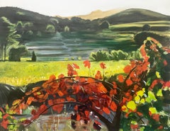 Painting of Hot Sunny Vineyard in Spain Countryside by English Landscape Artist