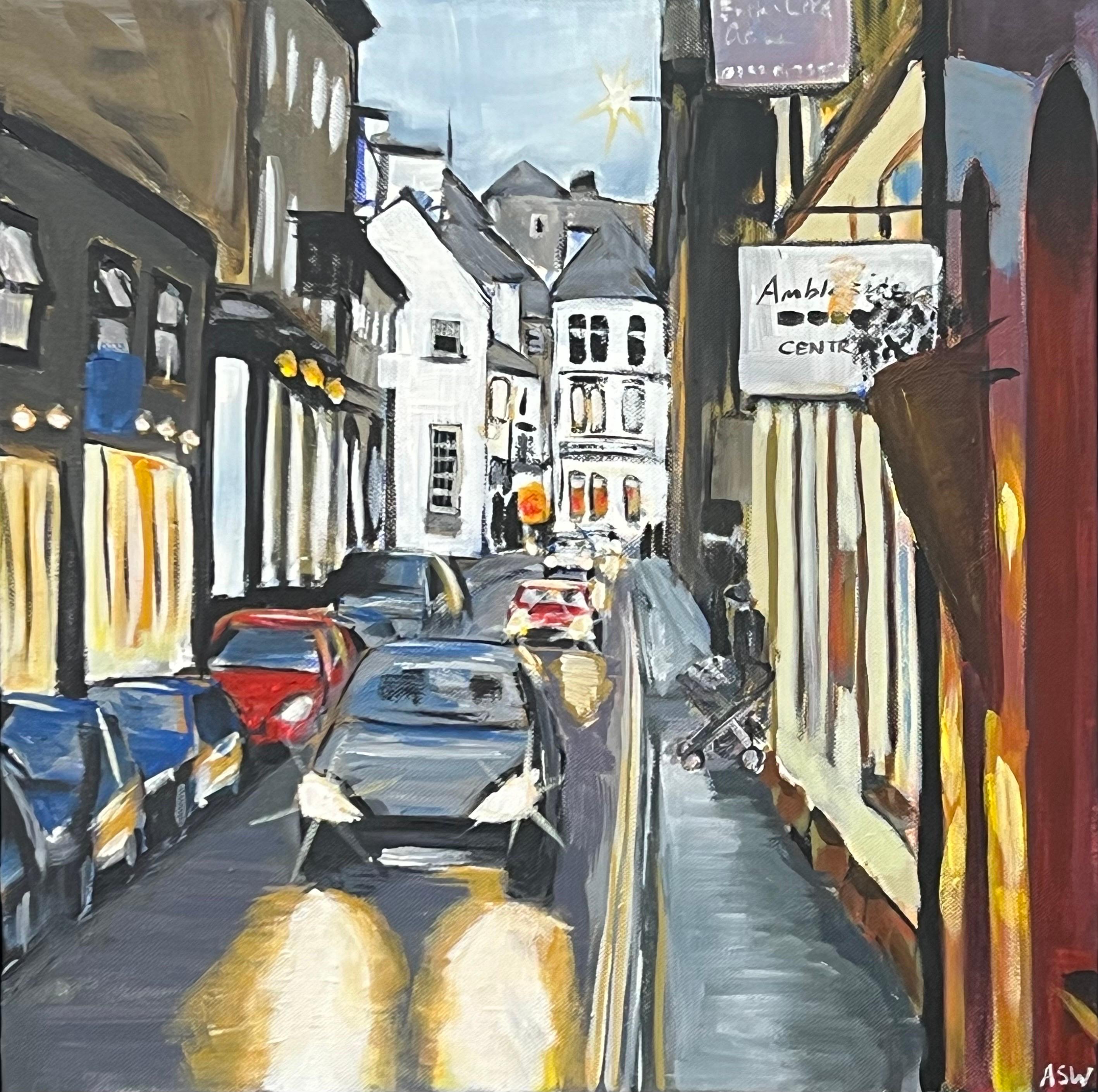 Busy Street in Ambleside im Lake District England des britischen Künstlers im Angebot 5