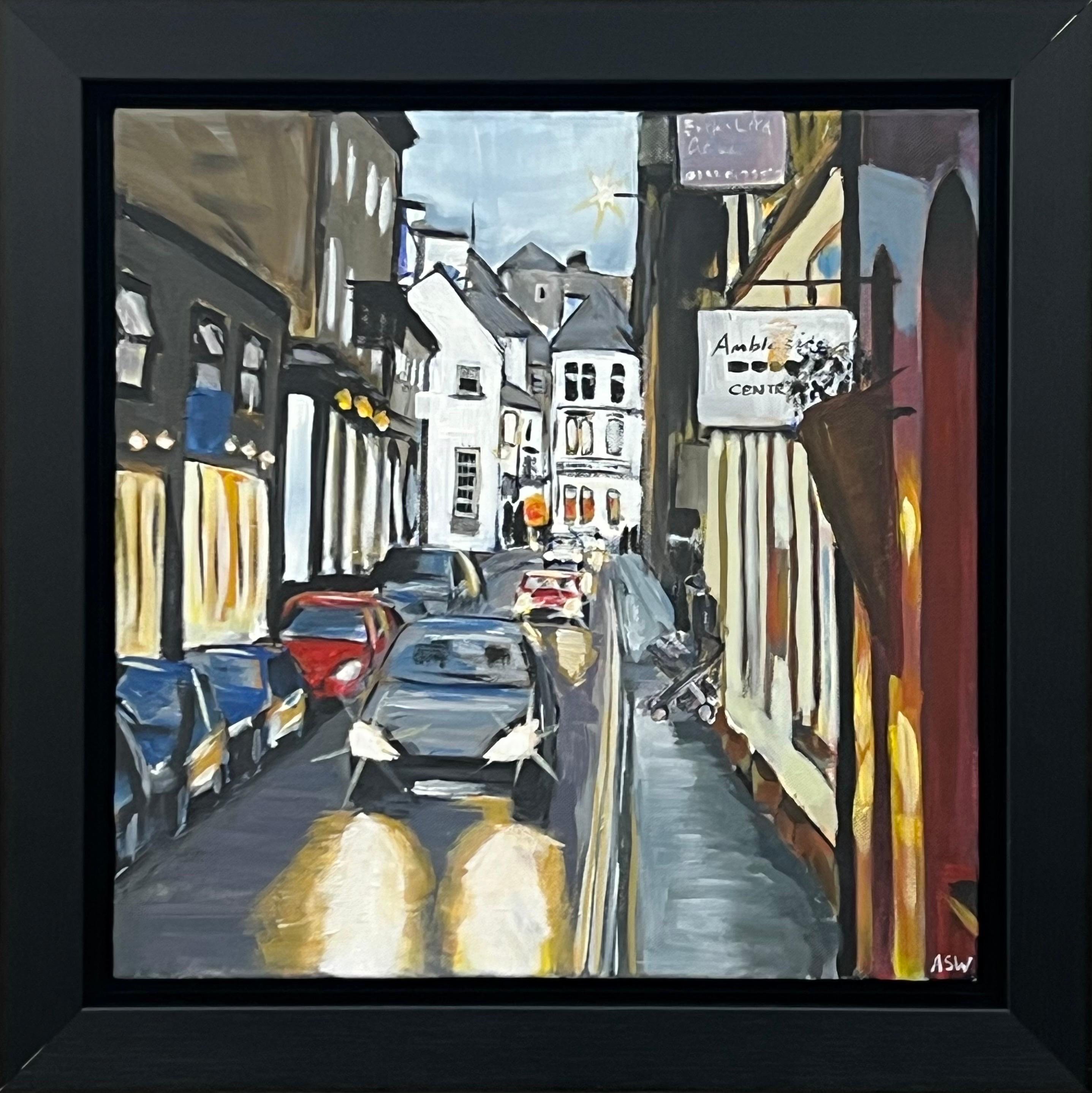Angela Wakefield Figurative Painting - Busy Street in Ambleside in the Lake District England by British Artist