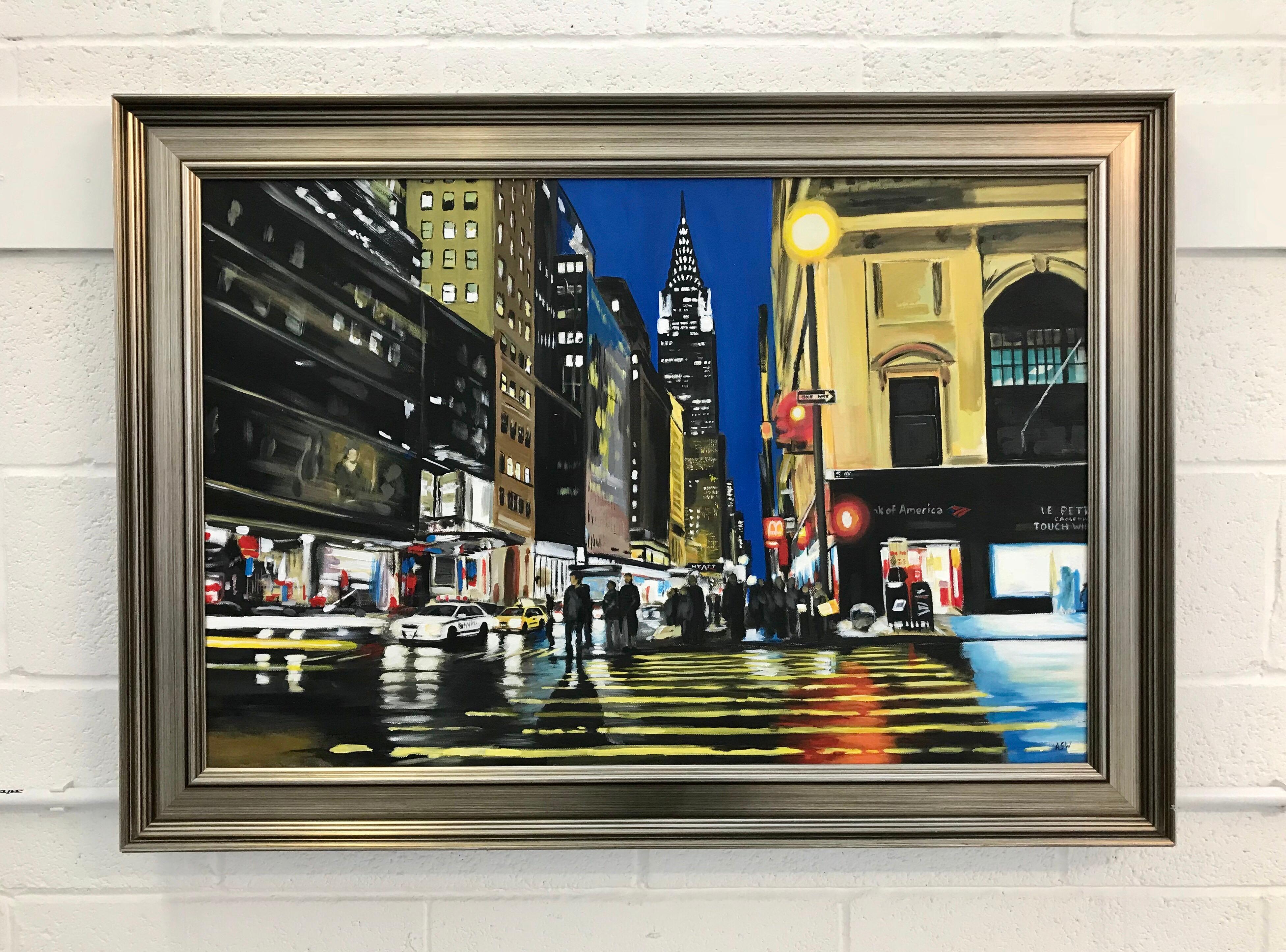 Painting of Chrysler Building New York City by Collectible British Urban Artist - Black Figurative Painting by Angela Wakefield
