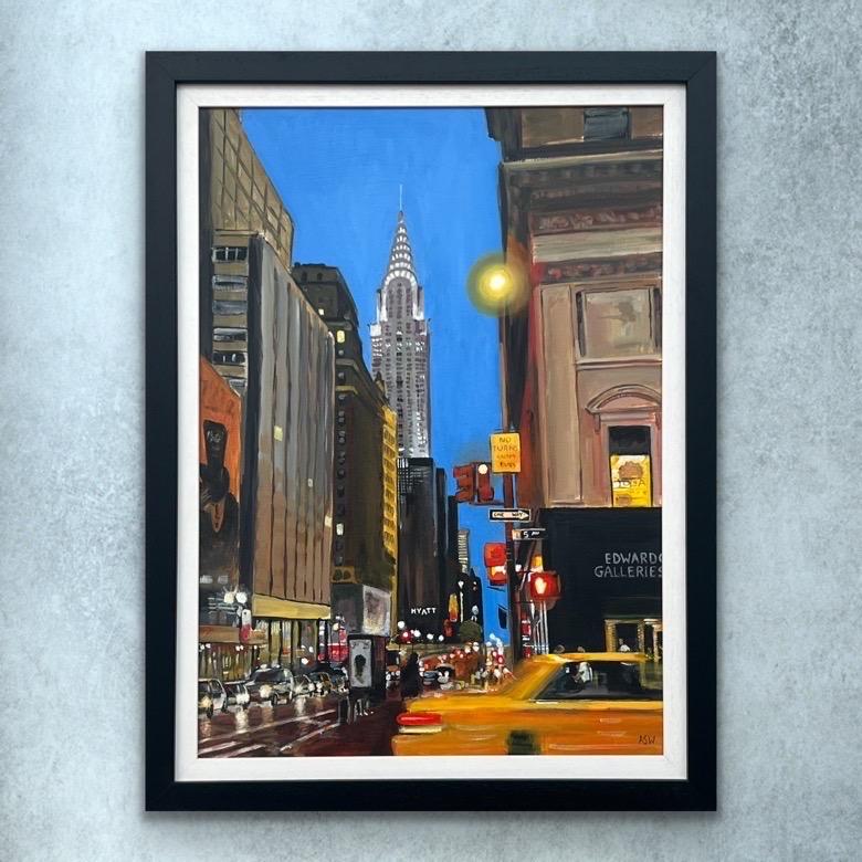 Chrysler Building Taxi Fifth Avenue New York City by Contemporary British Artist Angela Wakefield. This is a major work from her New York Series. No.26.

Art measures 18 x 24 inches
Frame measures 23 x 29 inches

Wakefield's work is a unique blend