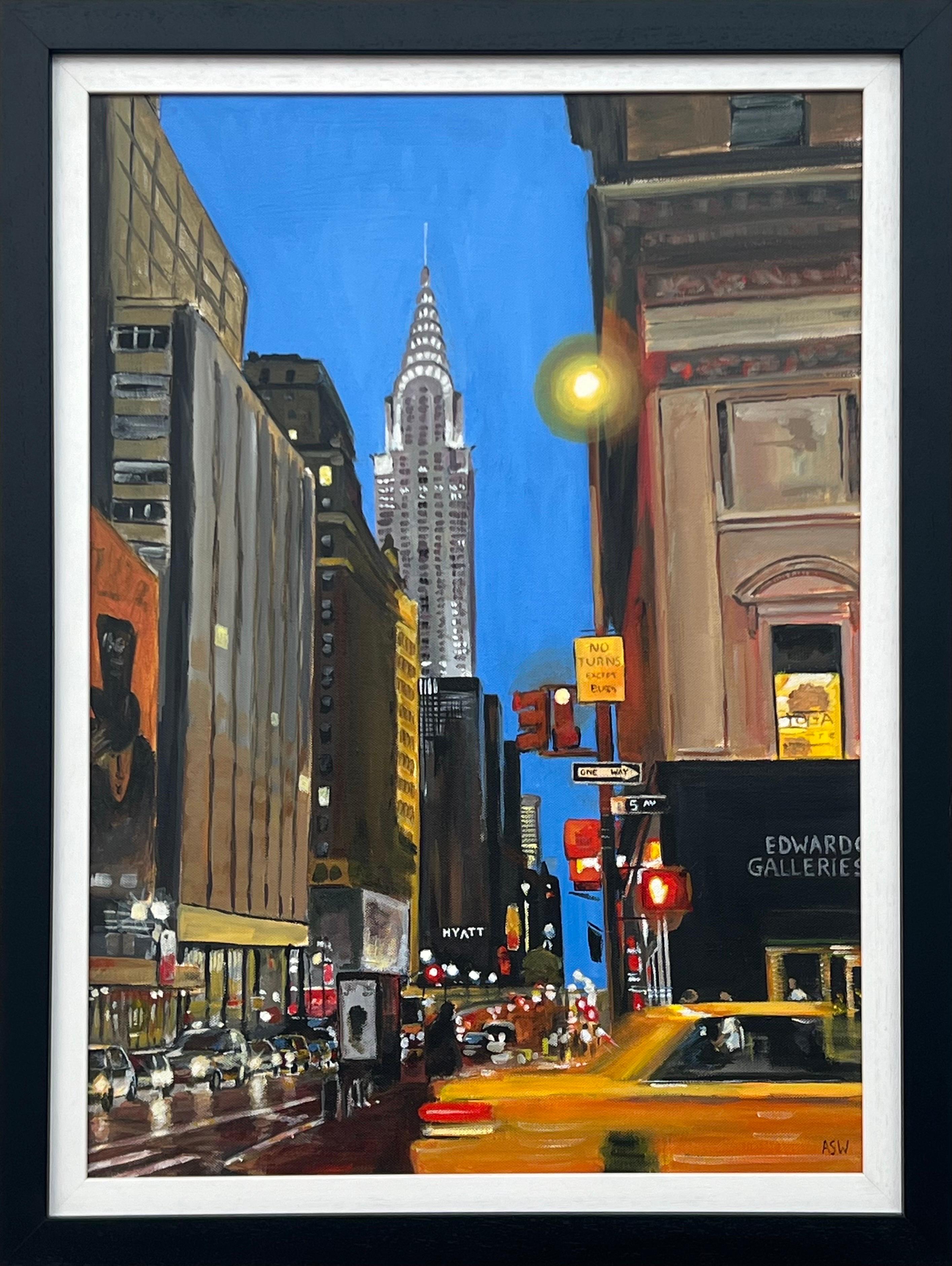 Angela Wakefield Figurative Painting - Chrysler Building Taxi Fifth Avenue New York City by Contemporary British Artist