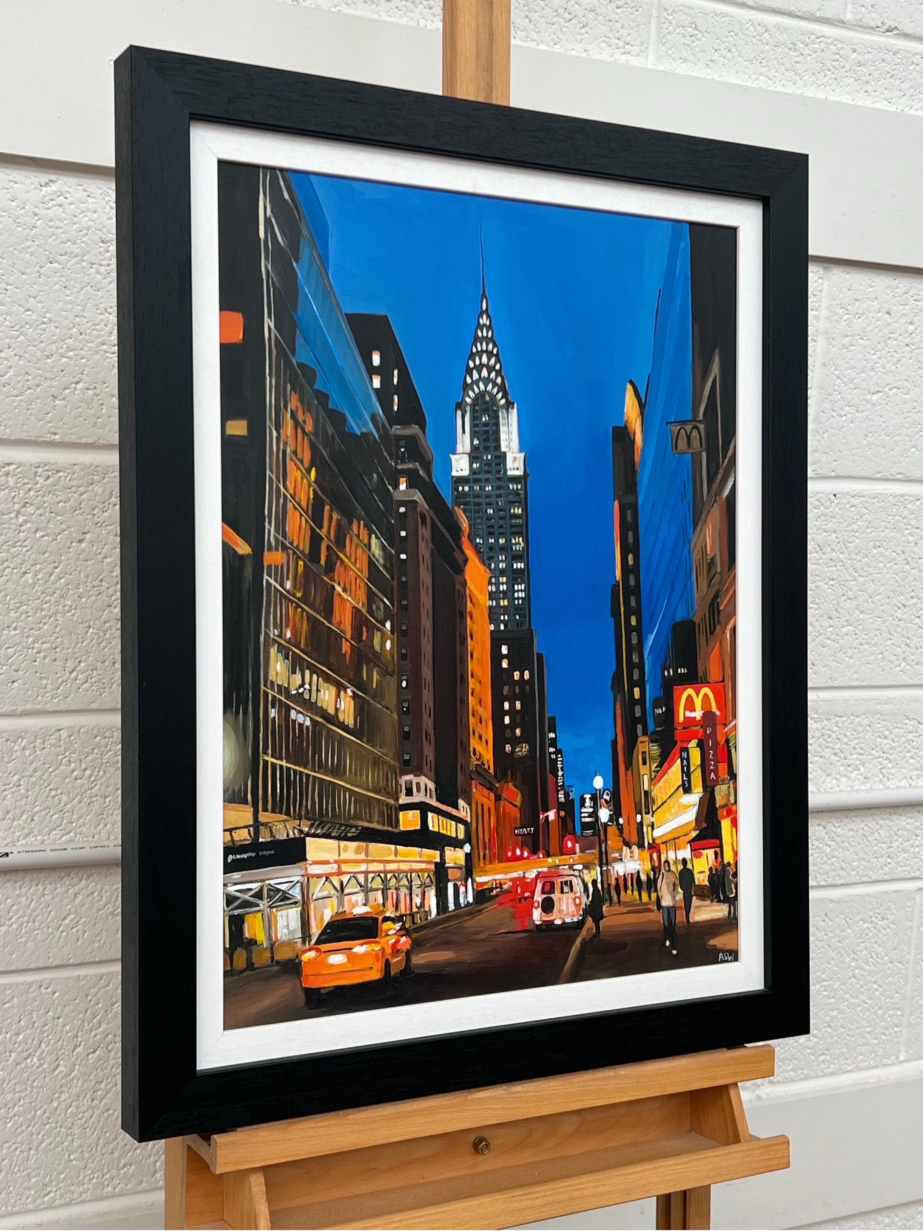 Chrysler Building Traffic in New York City by Contemporary British Artist - Painting by Angela Wakefield