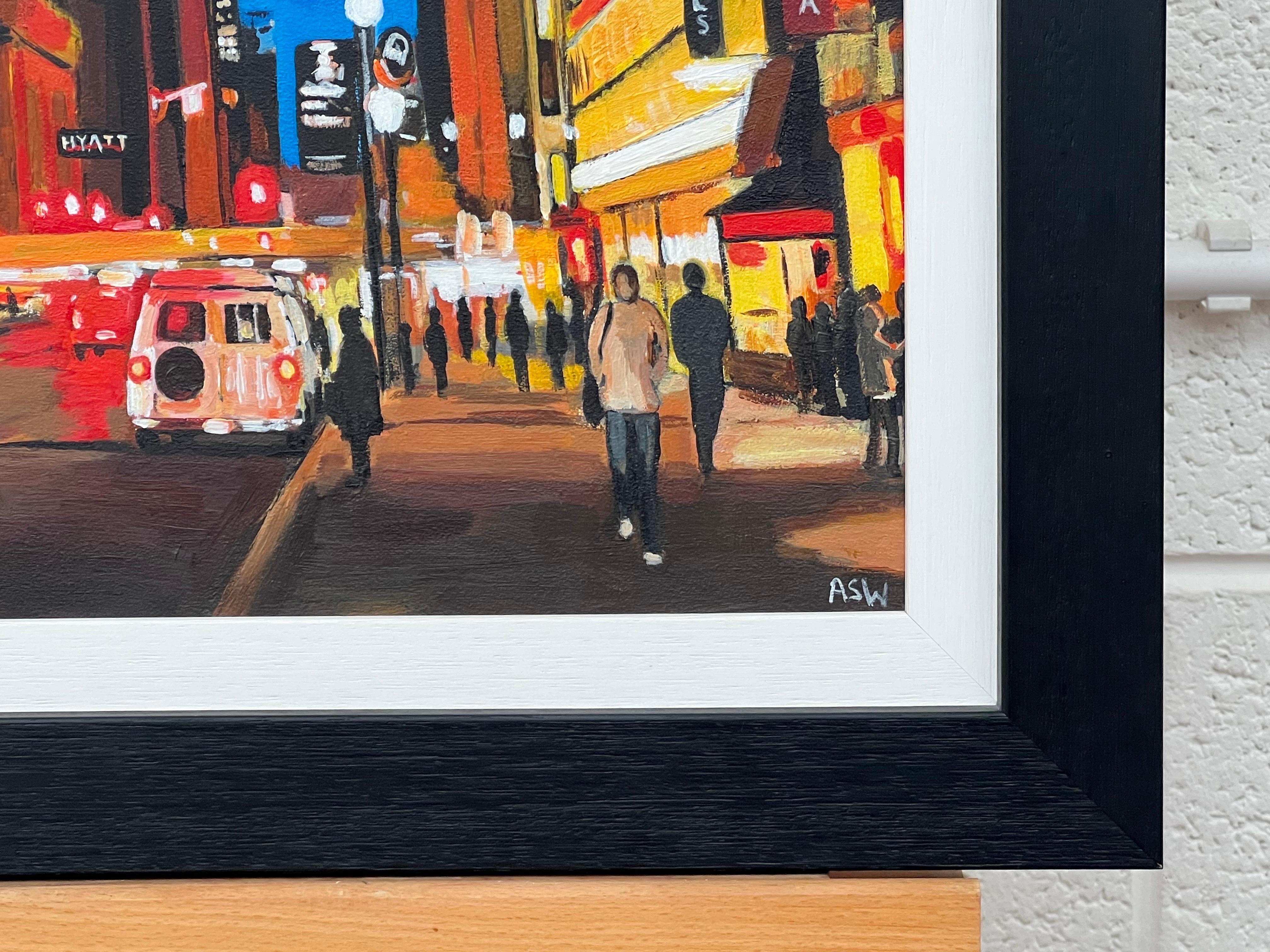Chrysler Building Traffic in New York City by Contemporary British Artist - Blue Figurative Painting by Angela Wakefield