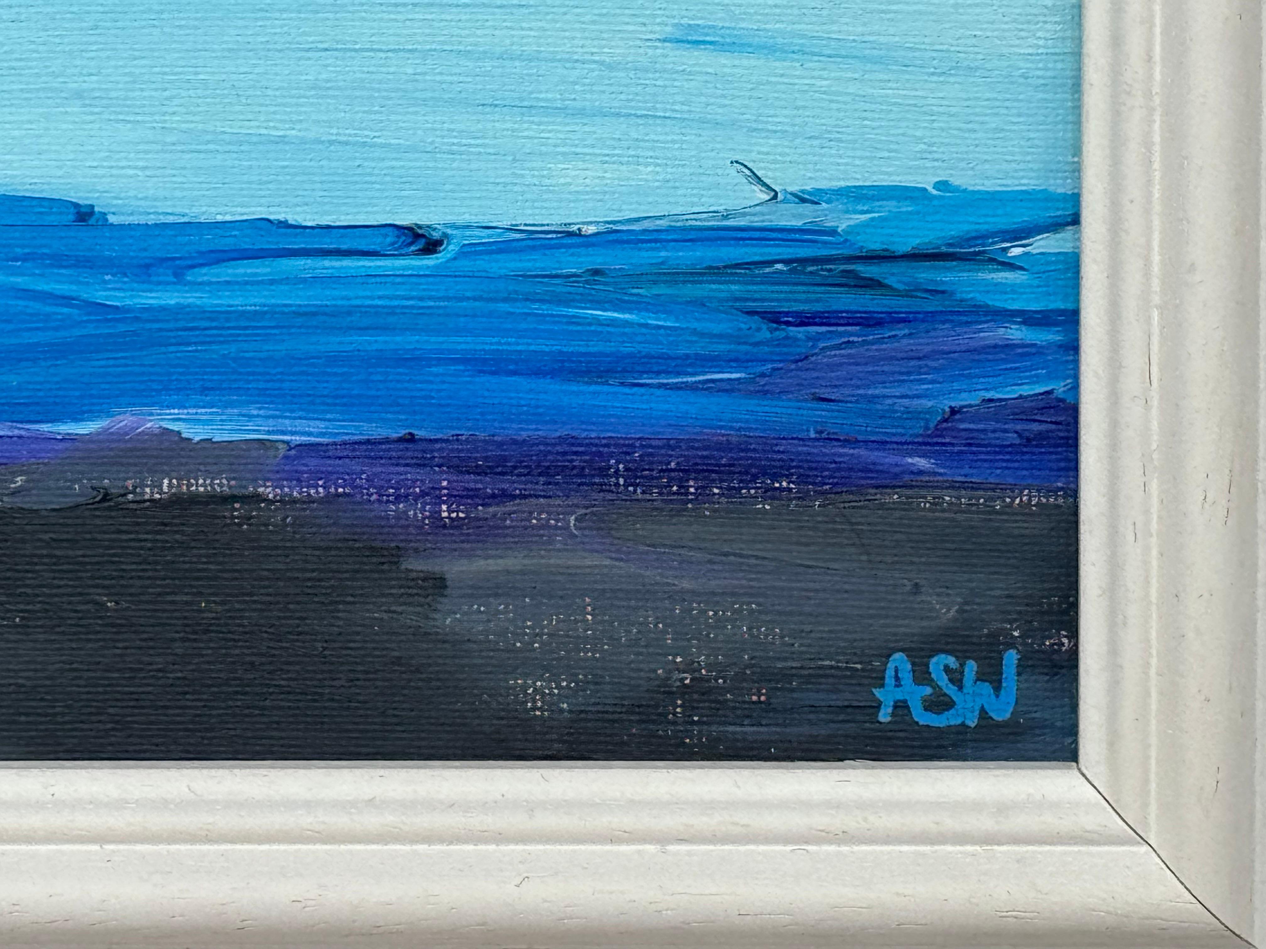 Cobalt Blue Seascape - Miniature Abstract Landscape Art Study by British Artist For Sale 4