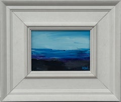 Cobalt Blue Seascape - Miniature Abstract Landscape Art Study by British Artist