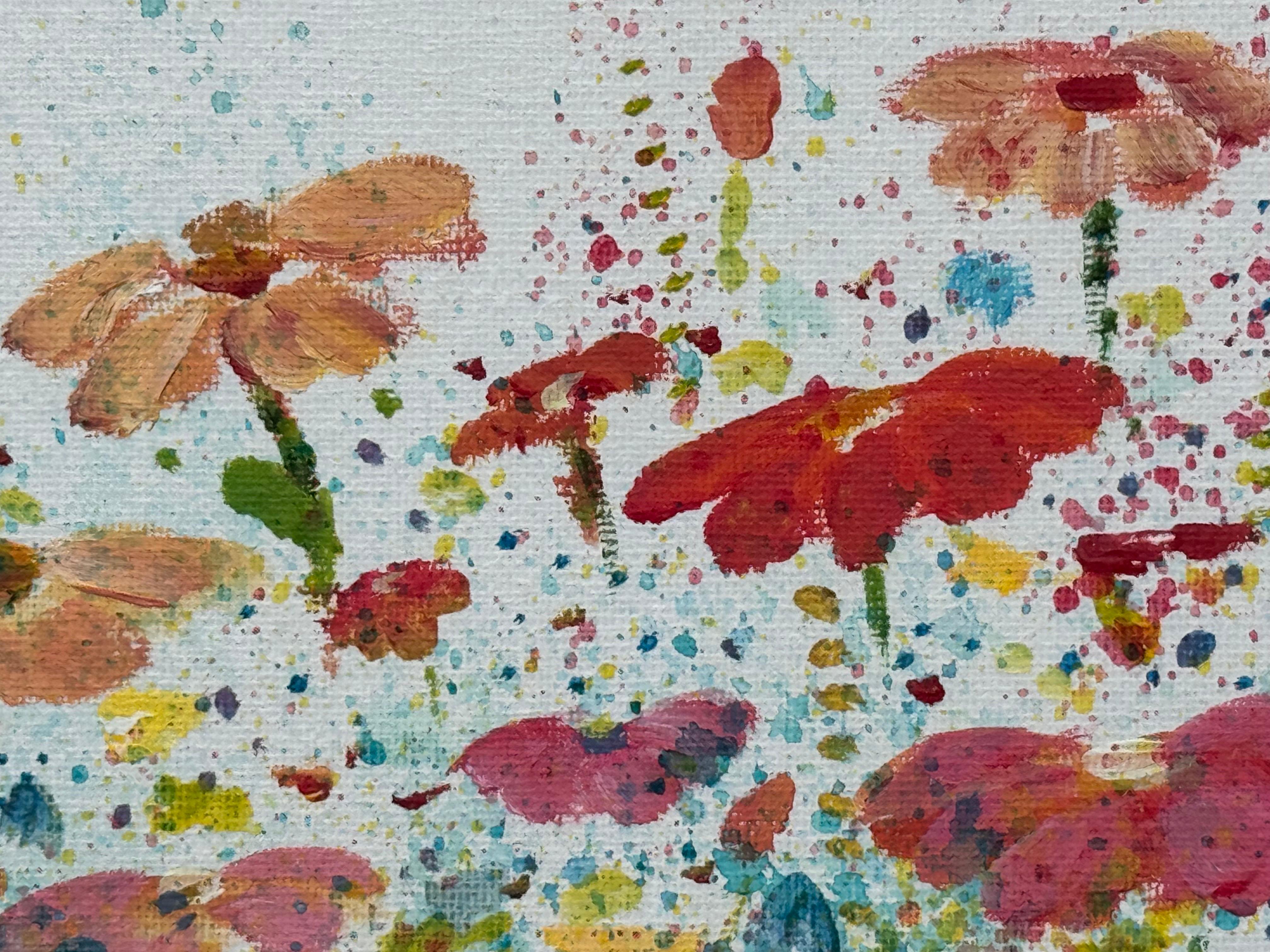 Colourful Abstract Flowers on White Background by Contemporary British Artist For Sale 8