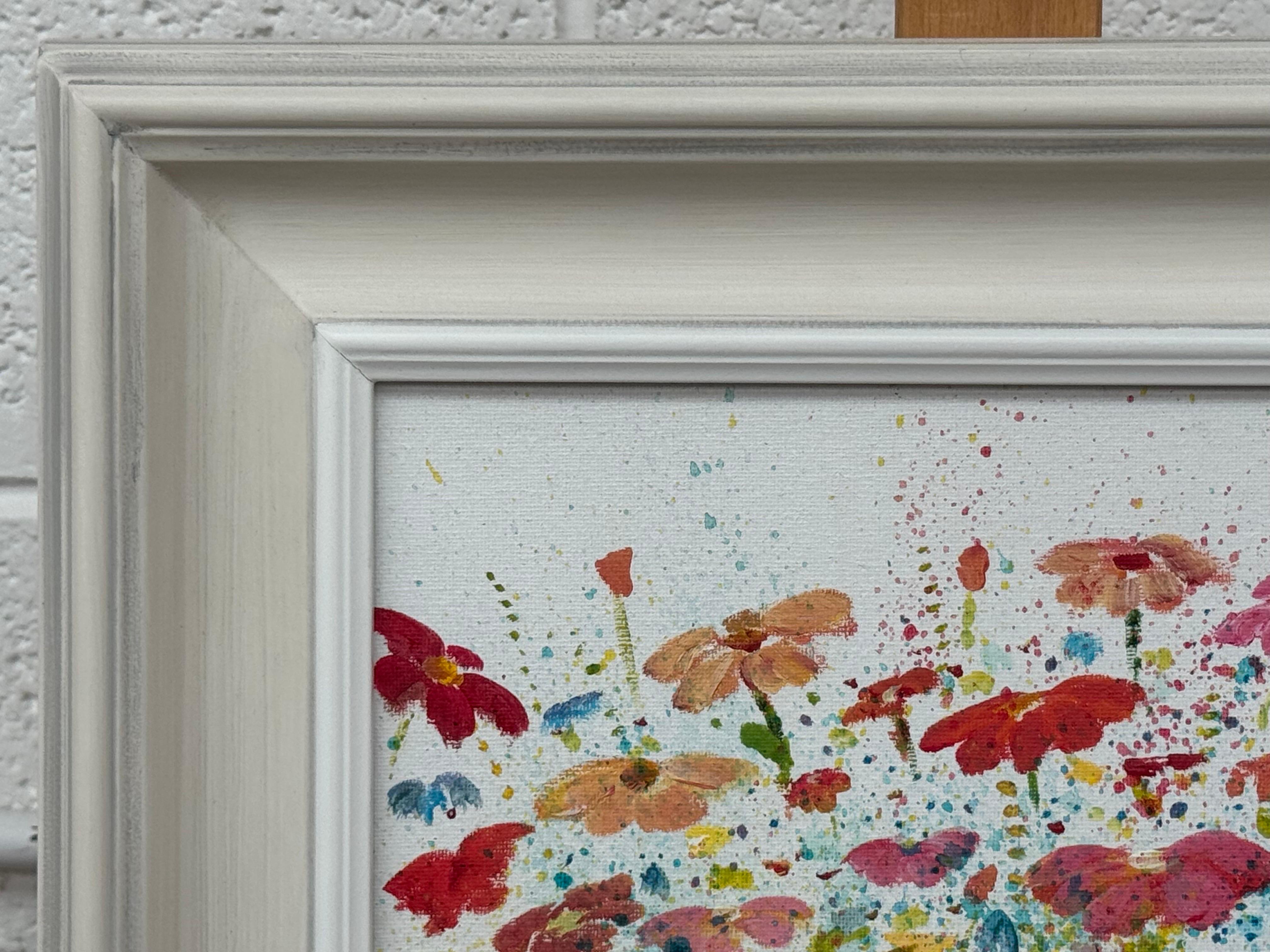 Colourful Abstract Flowers on White Background by Contemporary British Artist For Sale 1